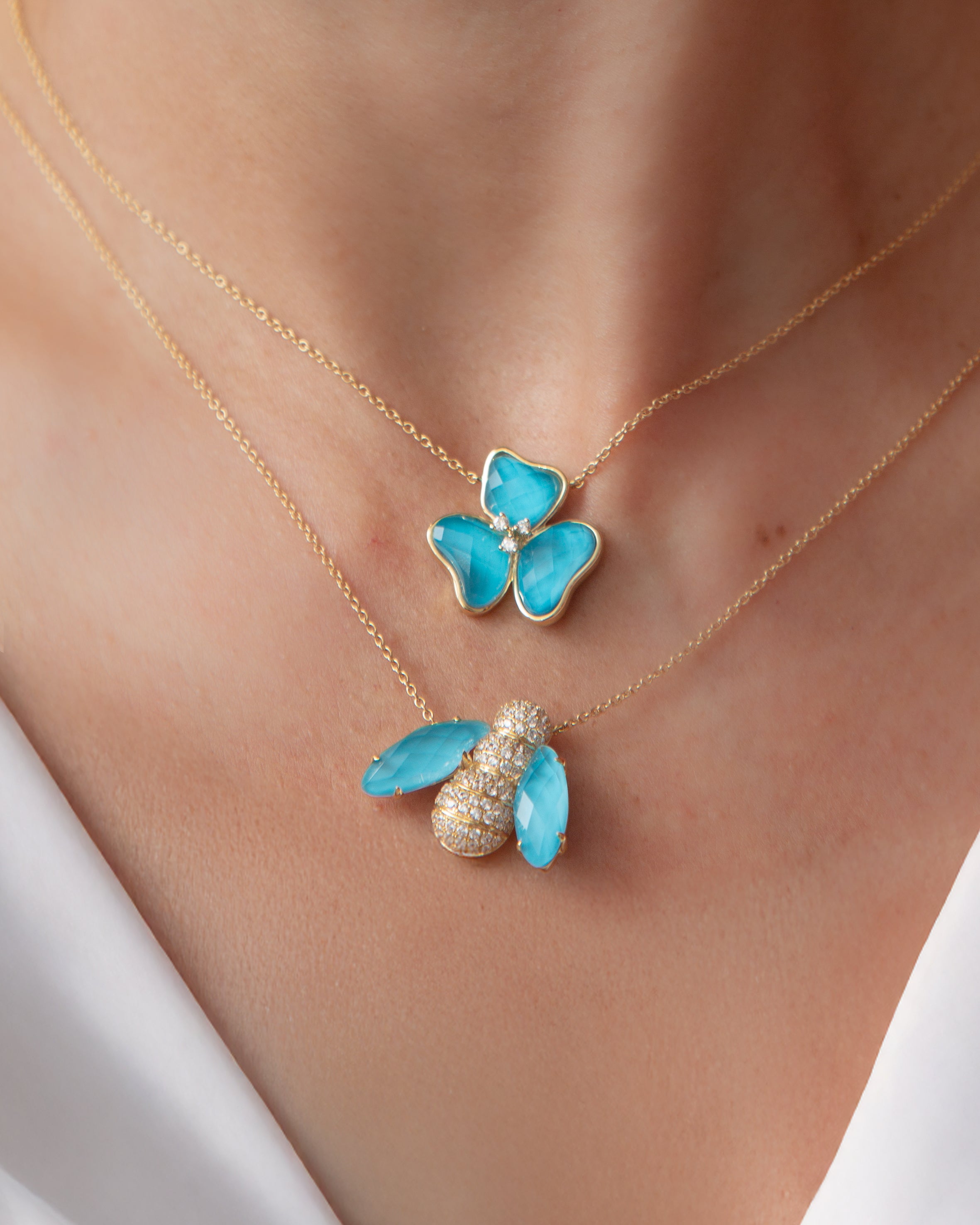 Pannalino Bee Necklace in Turquoise and White Topaz