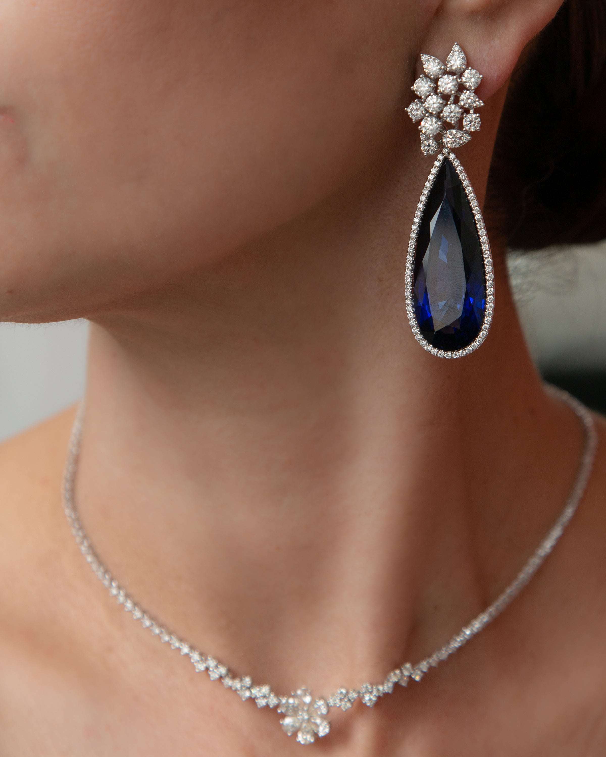 Twinkling Diamond and Reconstructed Sapphire Drop Earrings