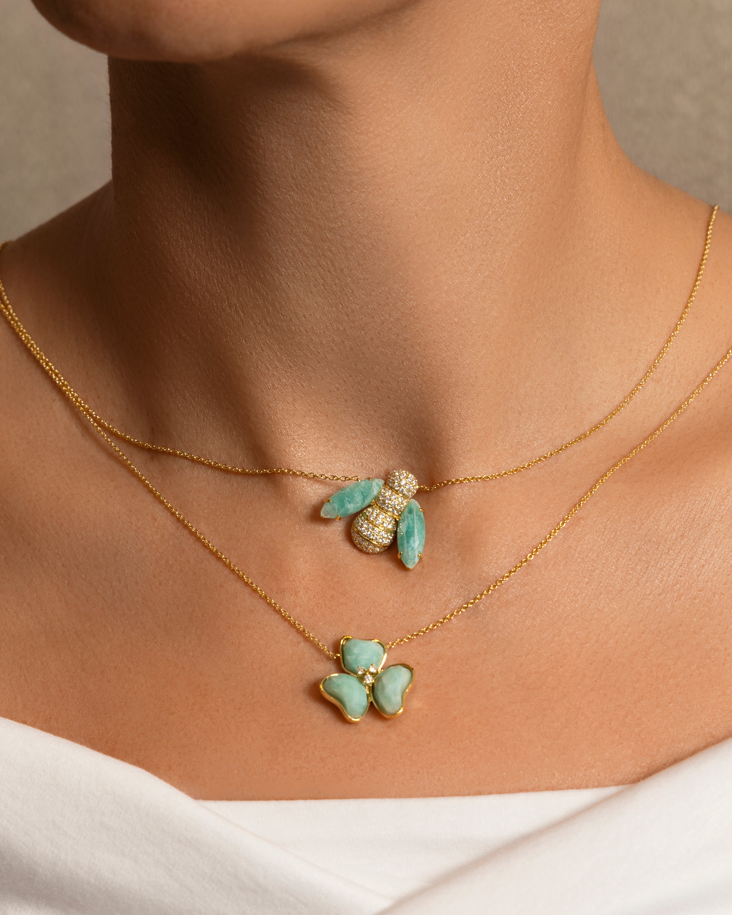 Pannalino Bee Necklace in Amazonite and White Topaz