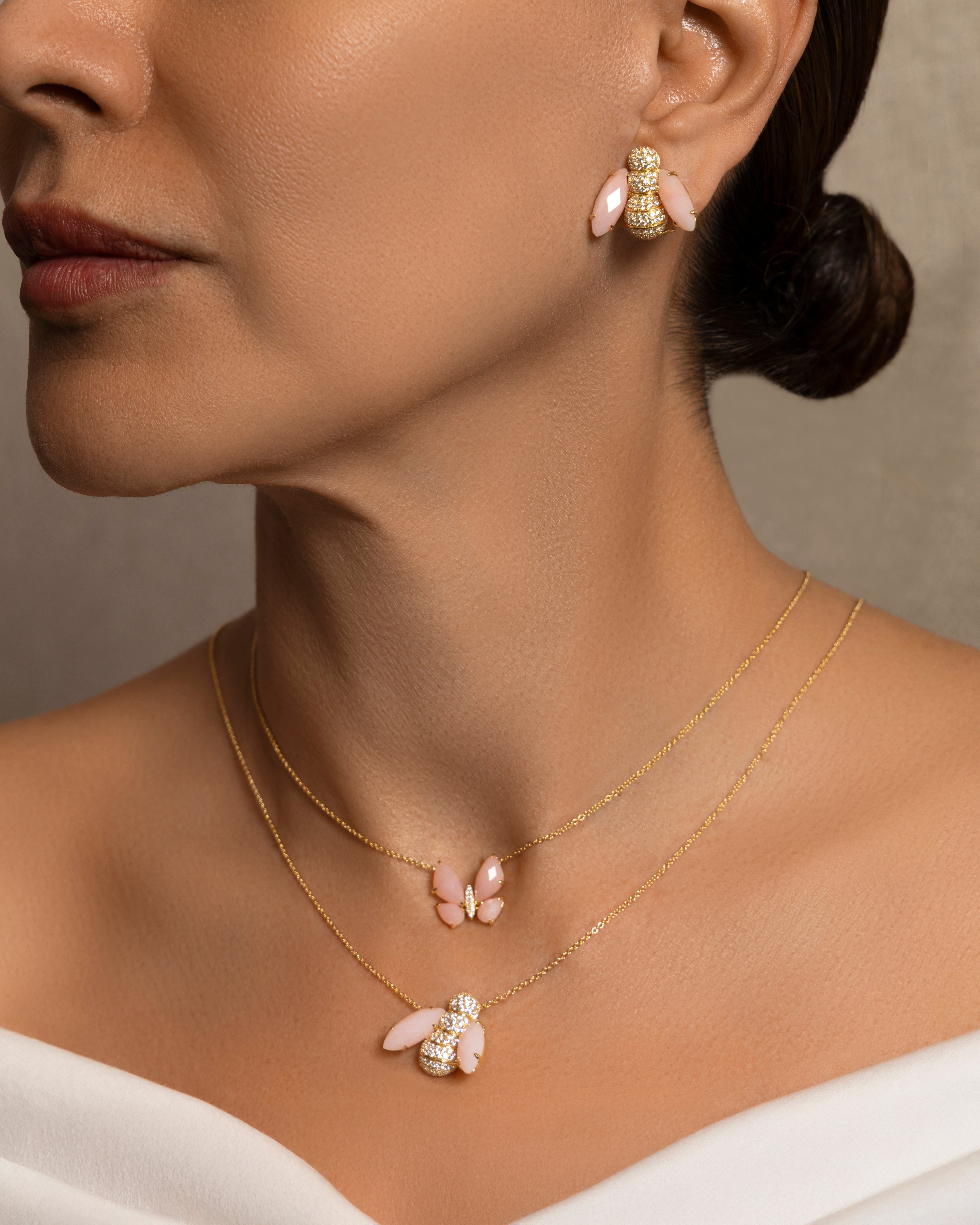 Pannalino Bee Earrings in Pink Opal and White Topaz