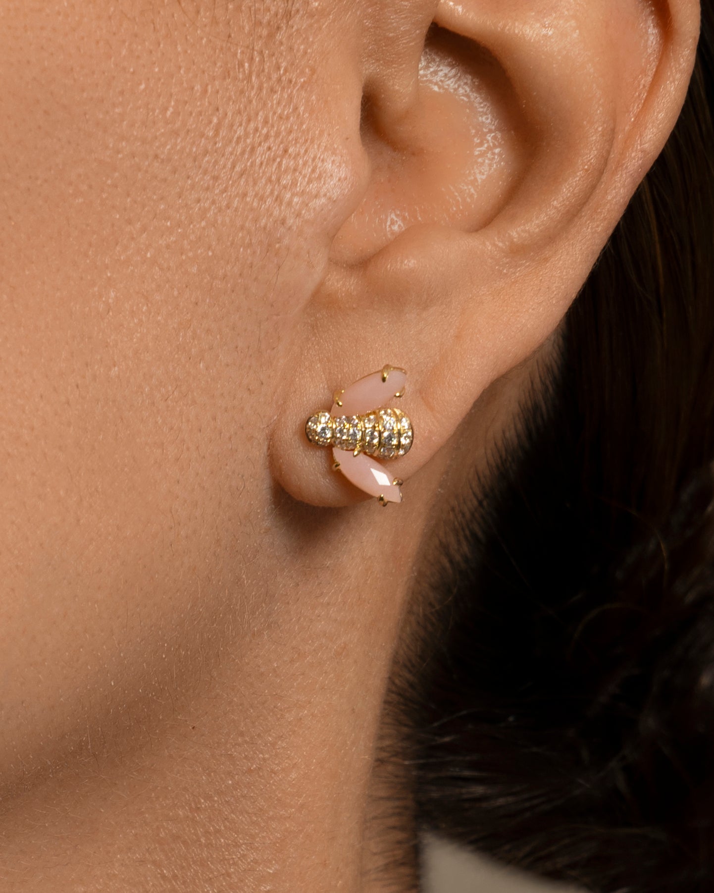 Pannalino Baby Bee Earring in Pink Opal and White Topaz