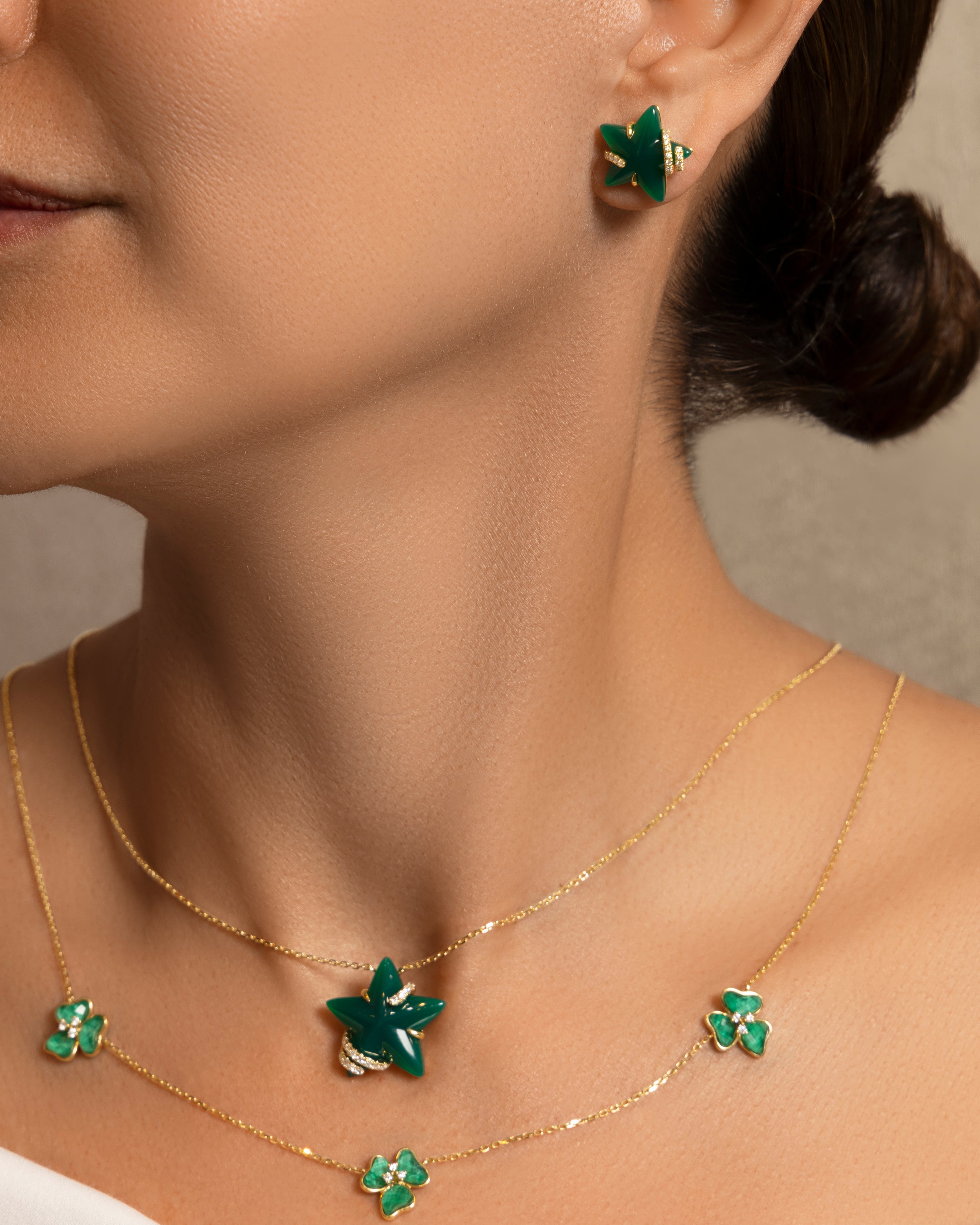 Stella Luna Small Earrings in Green Agate