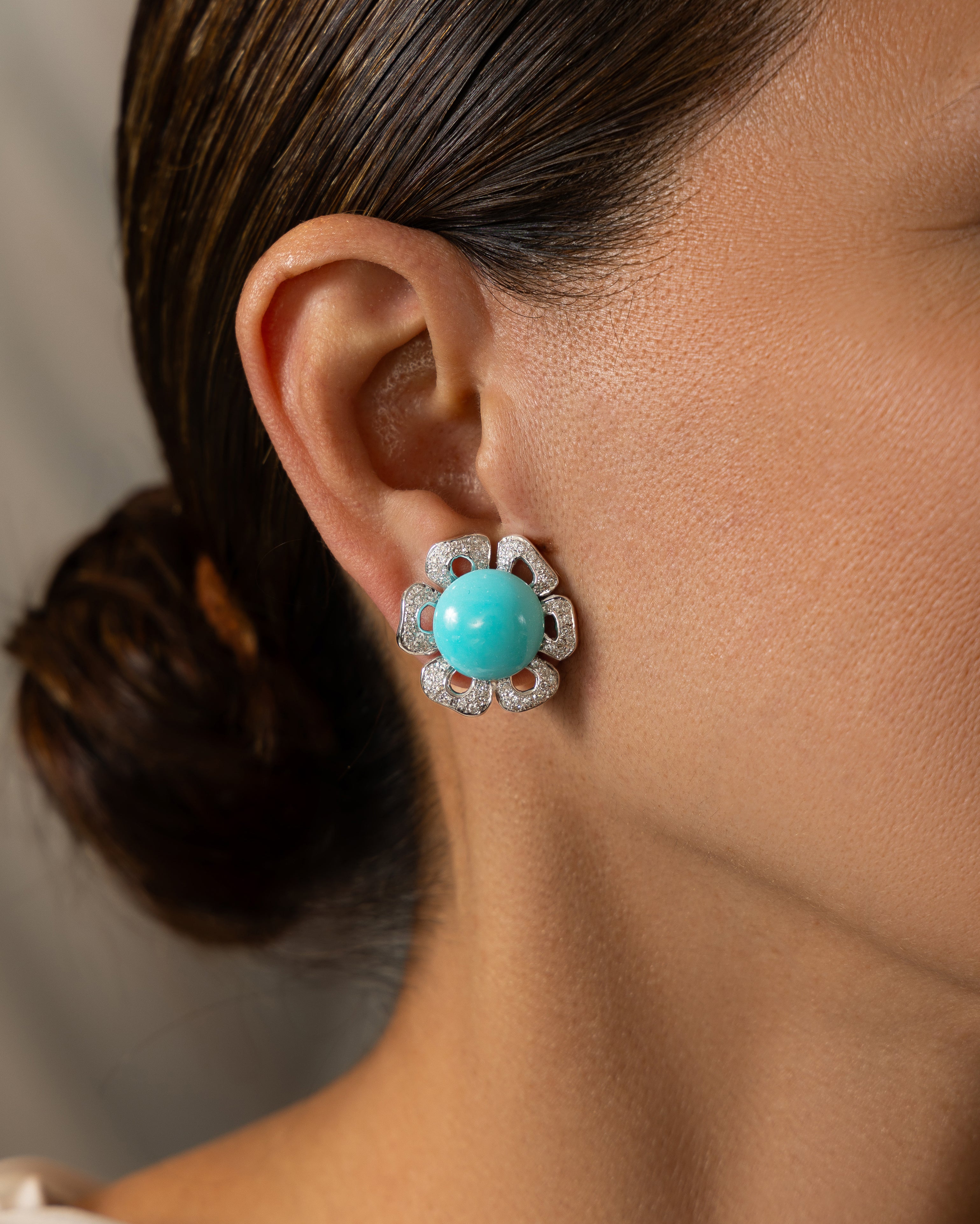 Petals Diamond and Turquoise Earrings