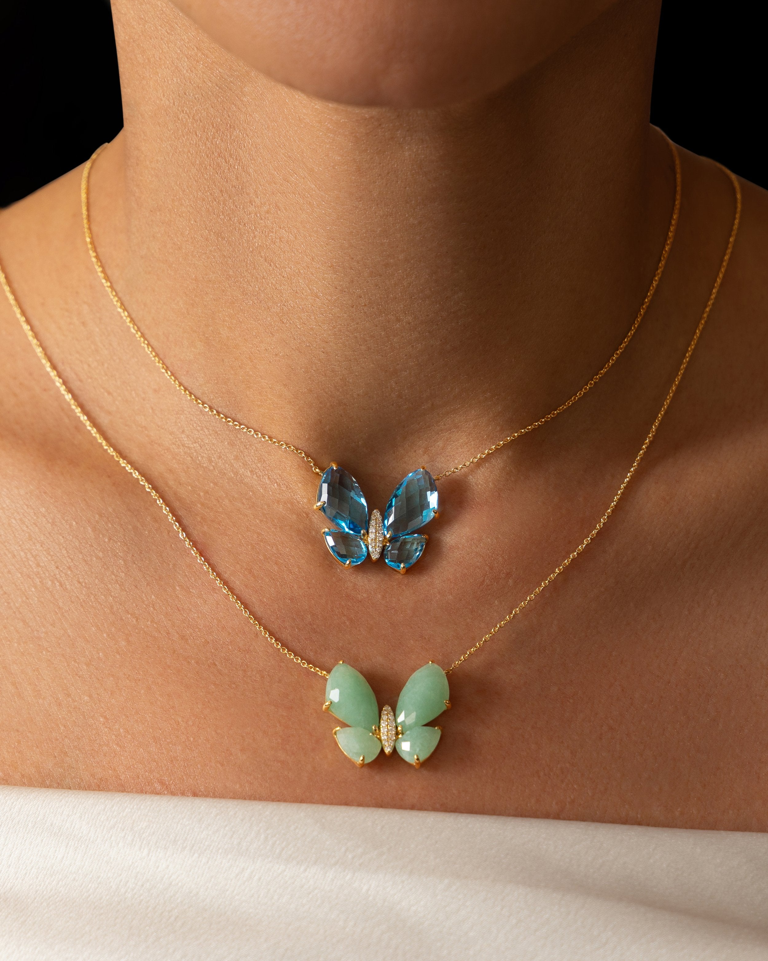 Fauna Large Butterfly Necklace in Pink Opal