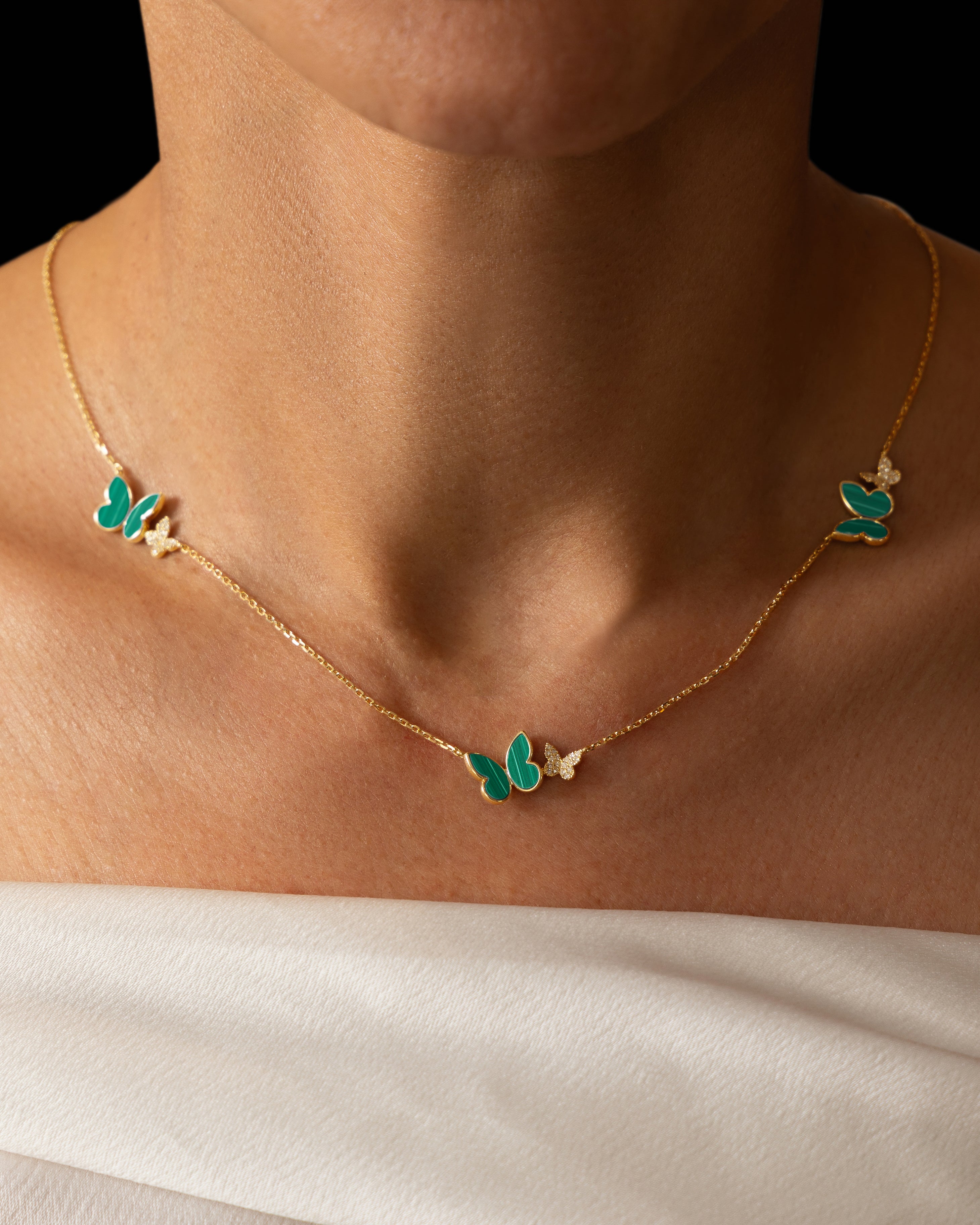 Mini Fauna Butterfly Station Necklace in Malachite