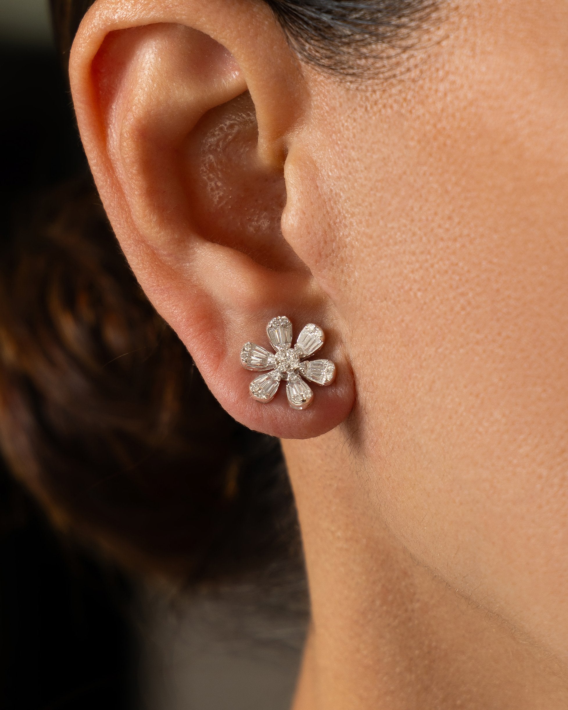 Six Diamond Petals Floral Earrings
