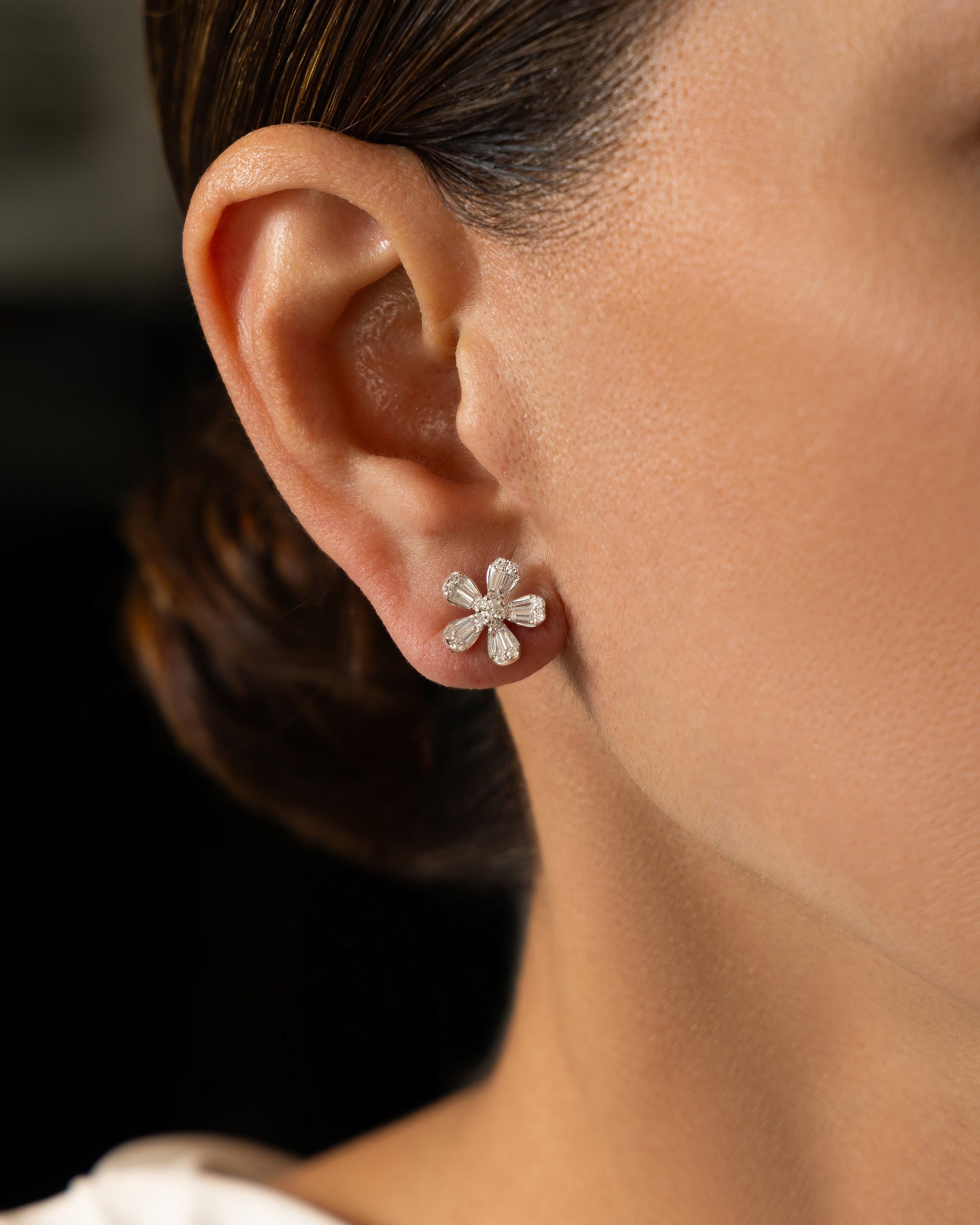 Five Diamond Petals Floral Earrings