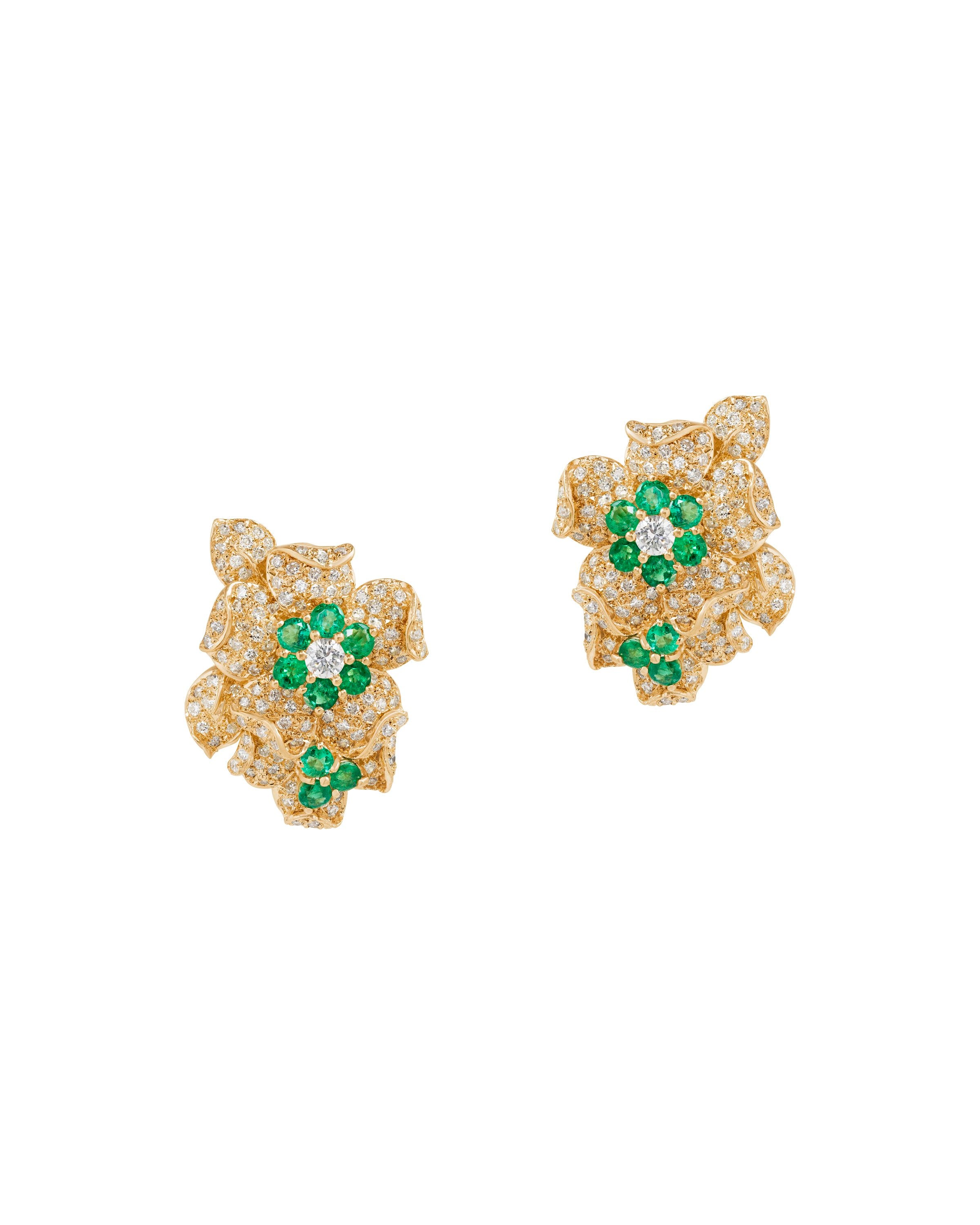 Les Earrings de Fleurs with Emeralds