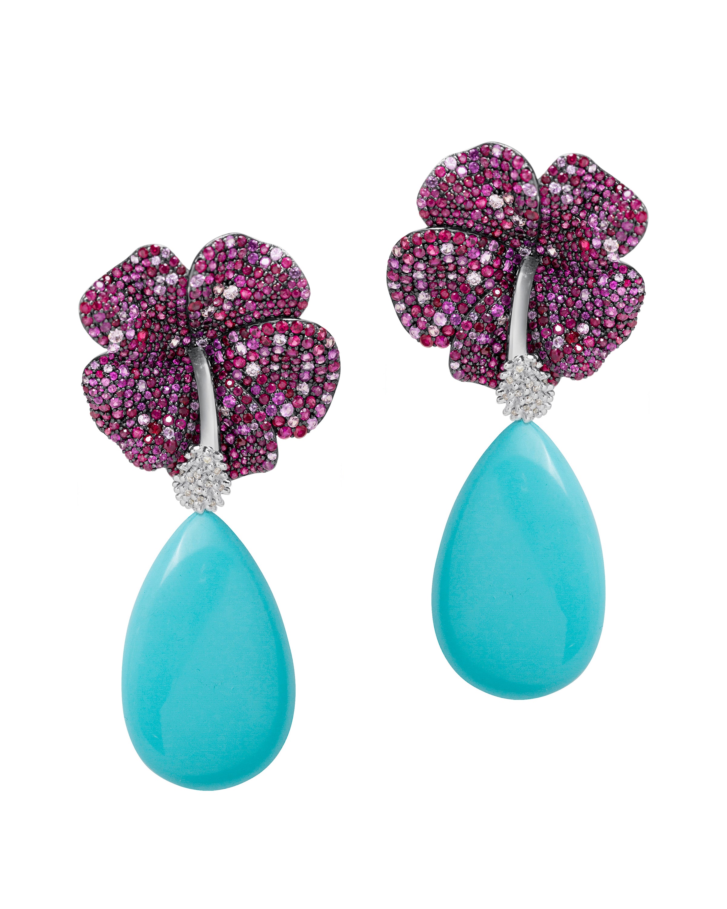 Hibiscus Earrings with Turquoise Drop