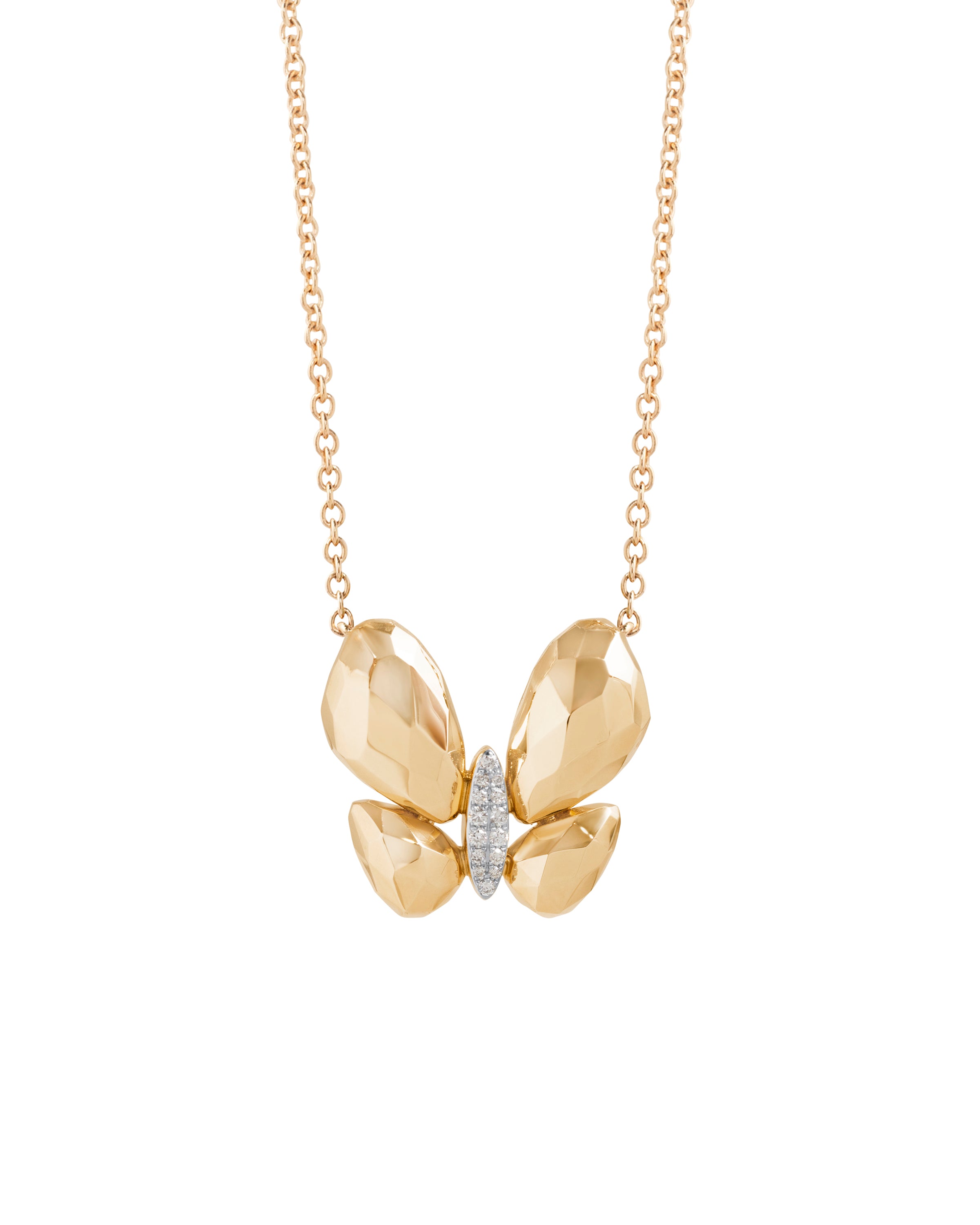 Fauna Large Butterfly Necklace in Faceted Yellow Gold