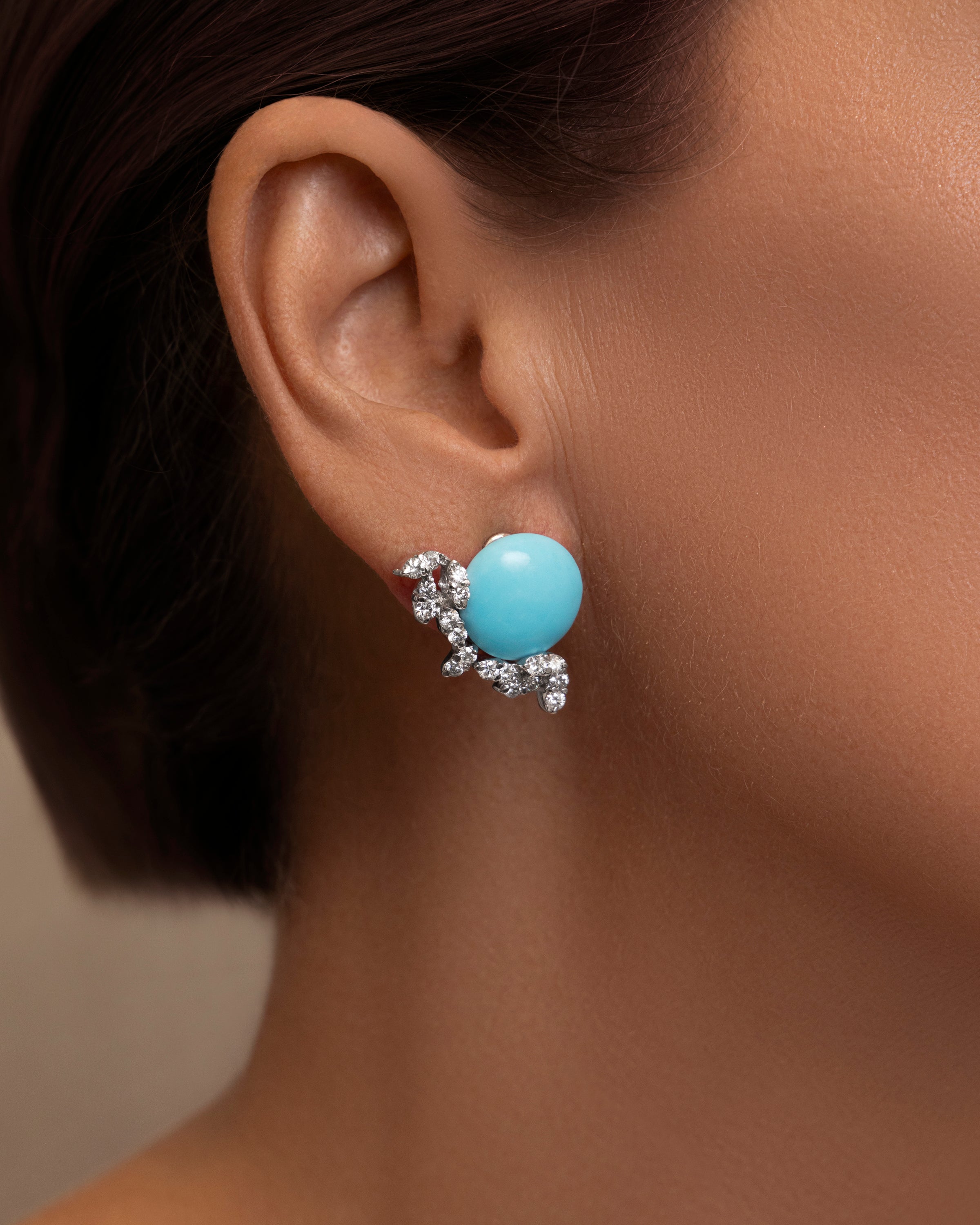 Button Diamond Floral Turquoise Earrings