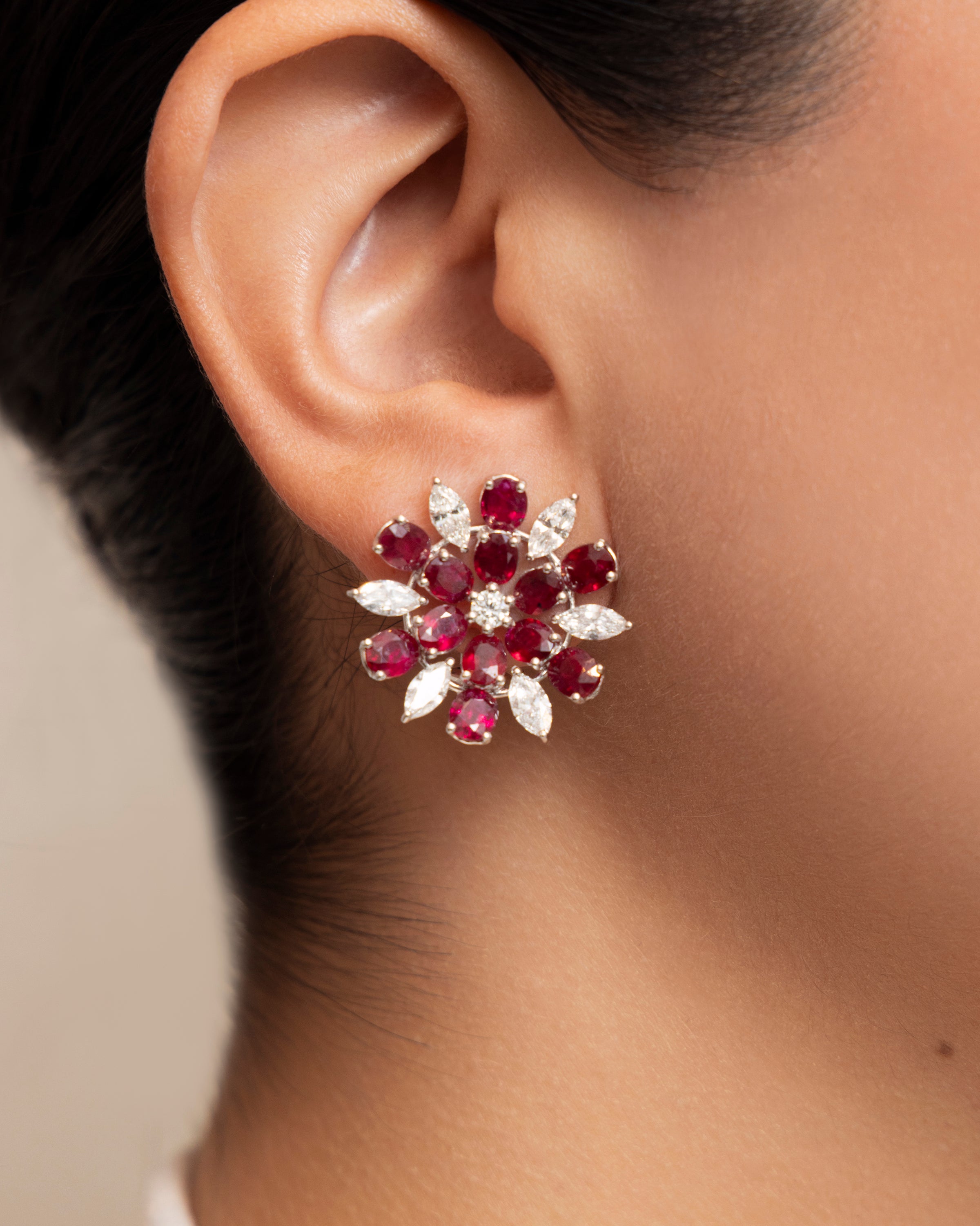 Diamond and Ruby Starburst Earrings