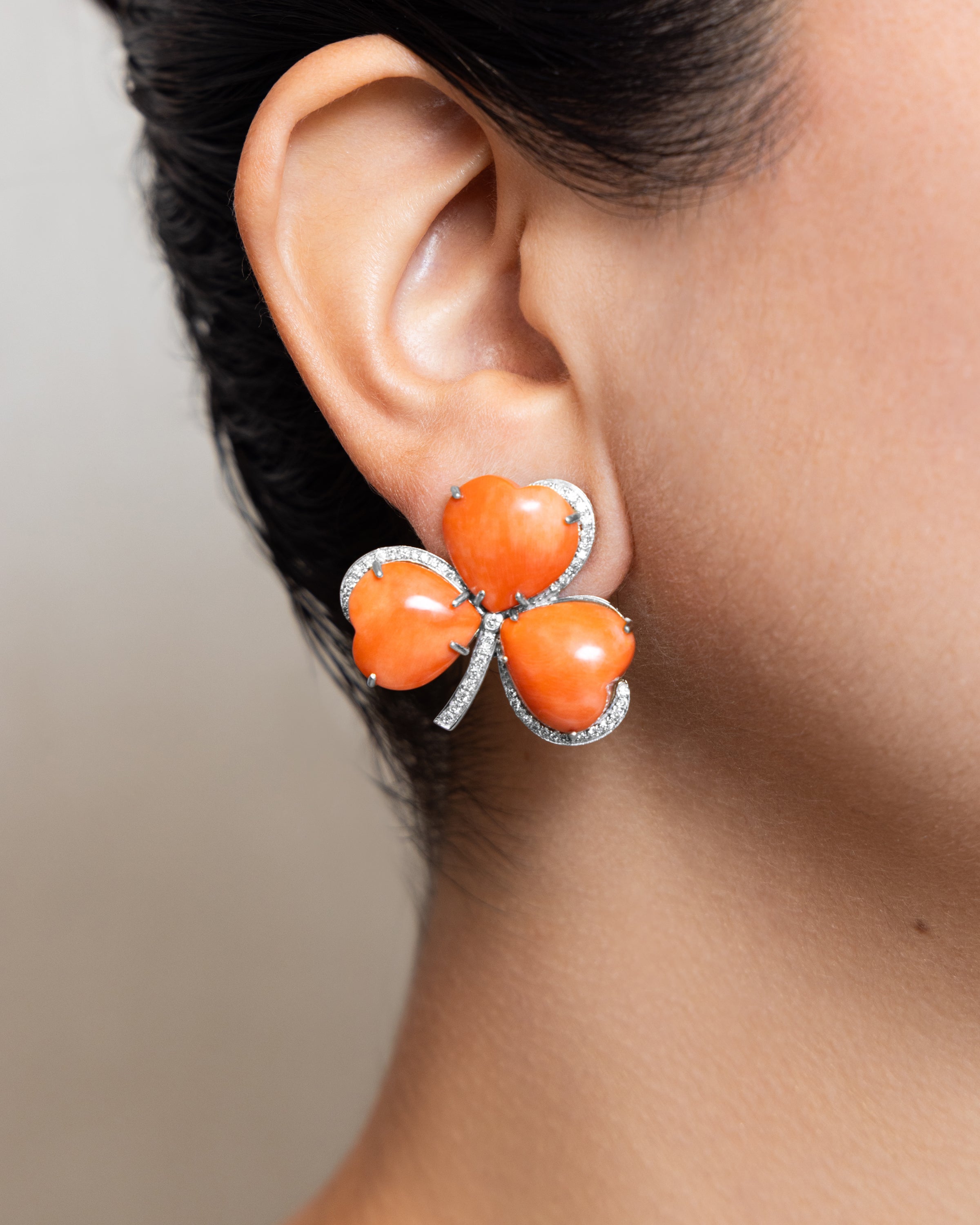 Coral Clover Earrings