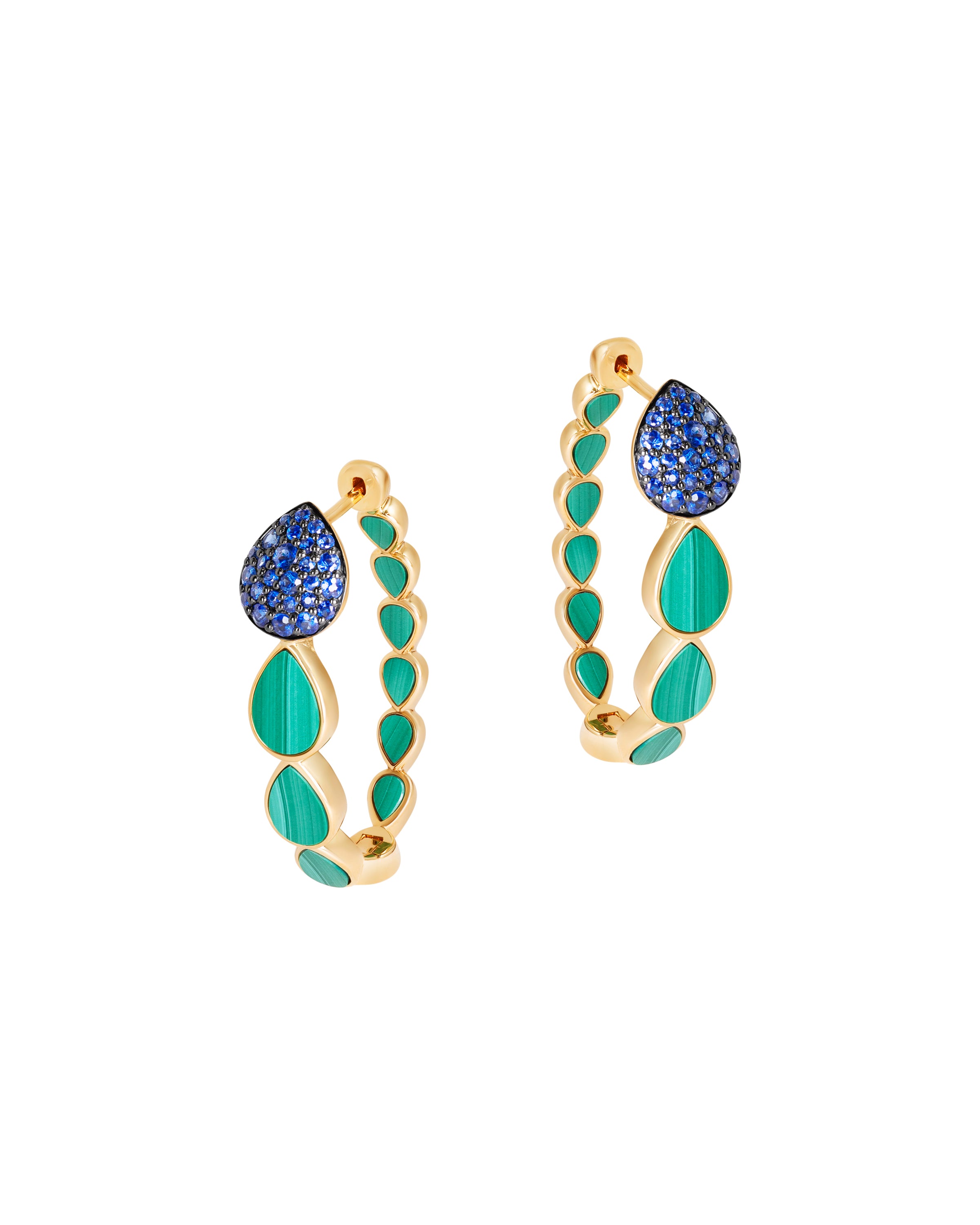 Las Boas Malachite and Blue Sapphire Hoops
