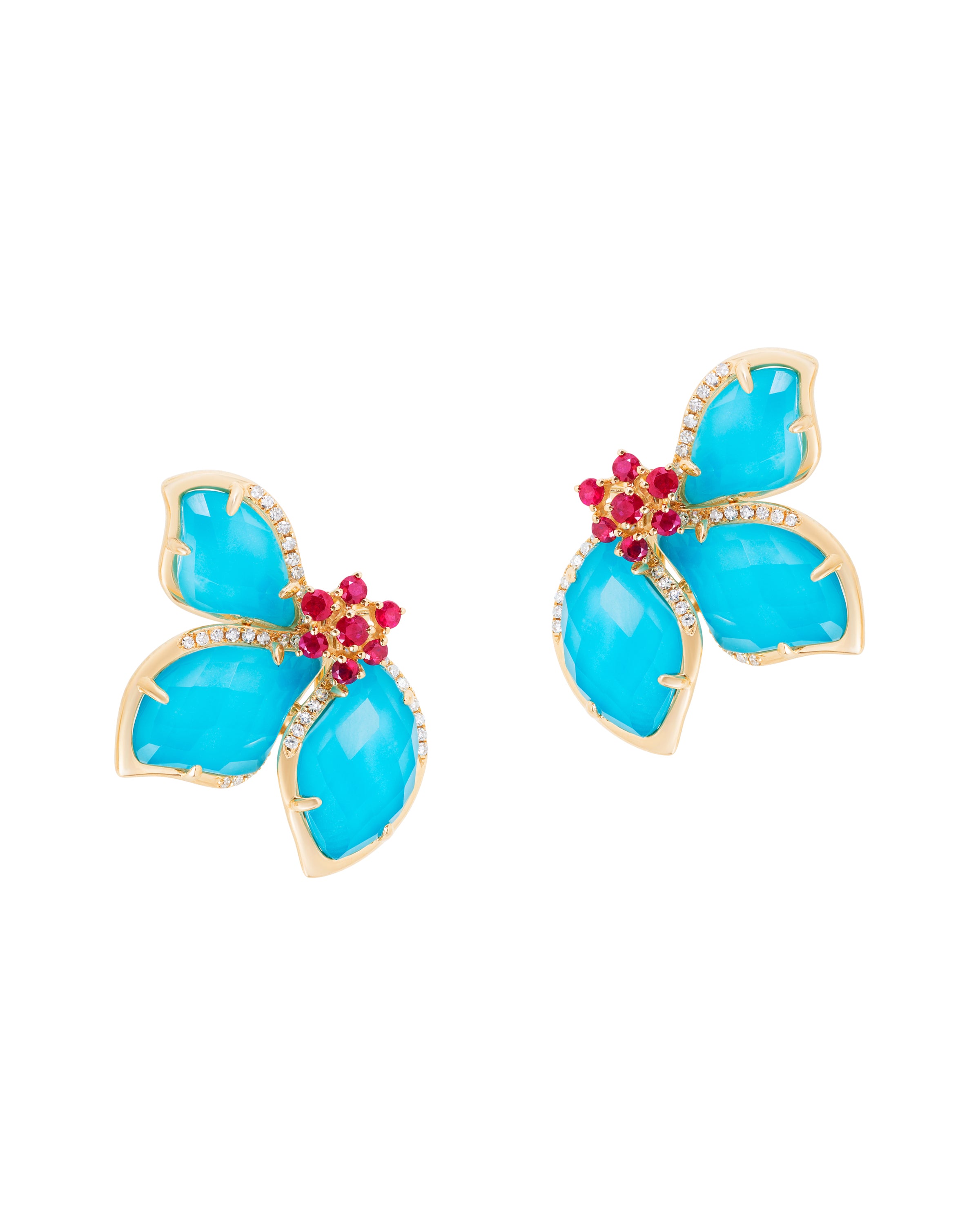 Il Petalo Meta Earrings in Turquoise and Rubies