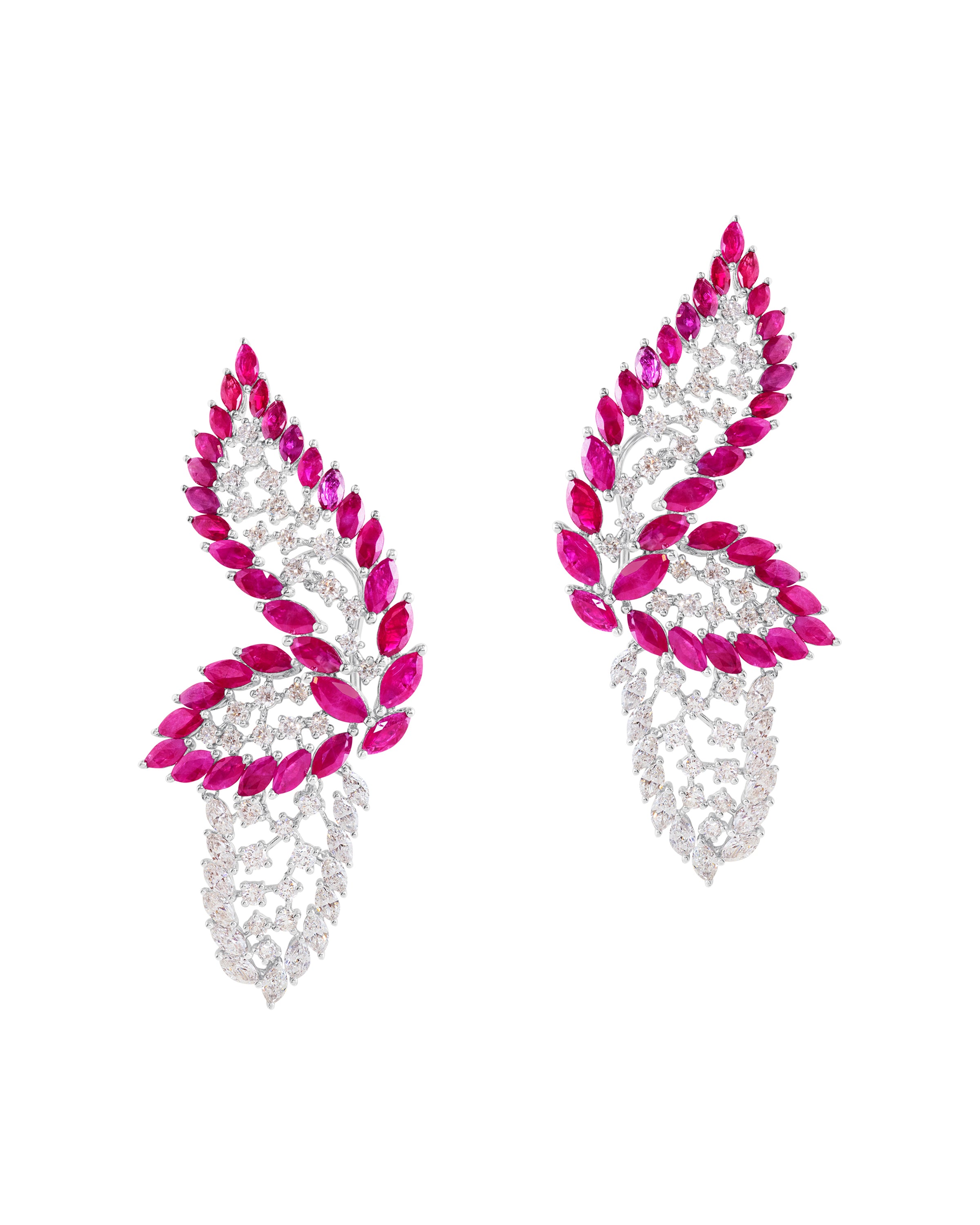 Ruby and Diamond Feather Earrings
