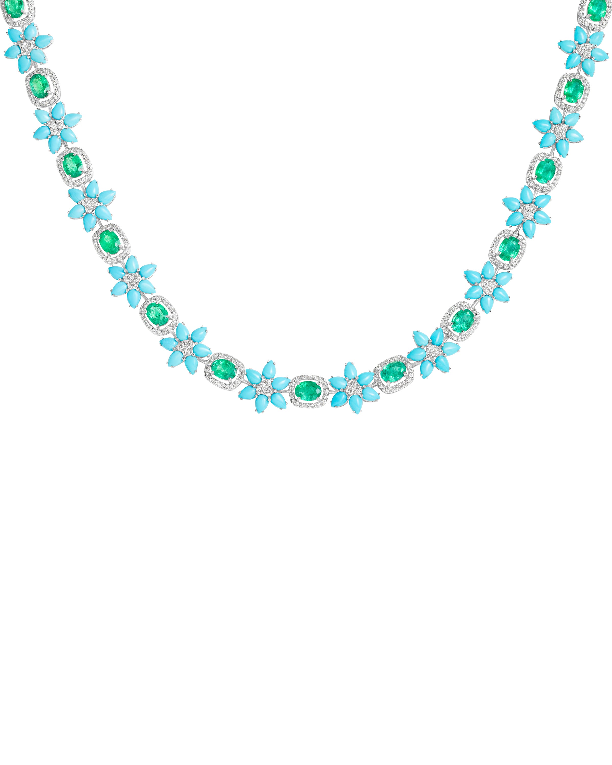 Floral Turquoise and Emerald Necklace