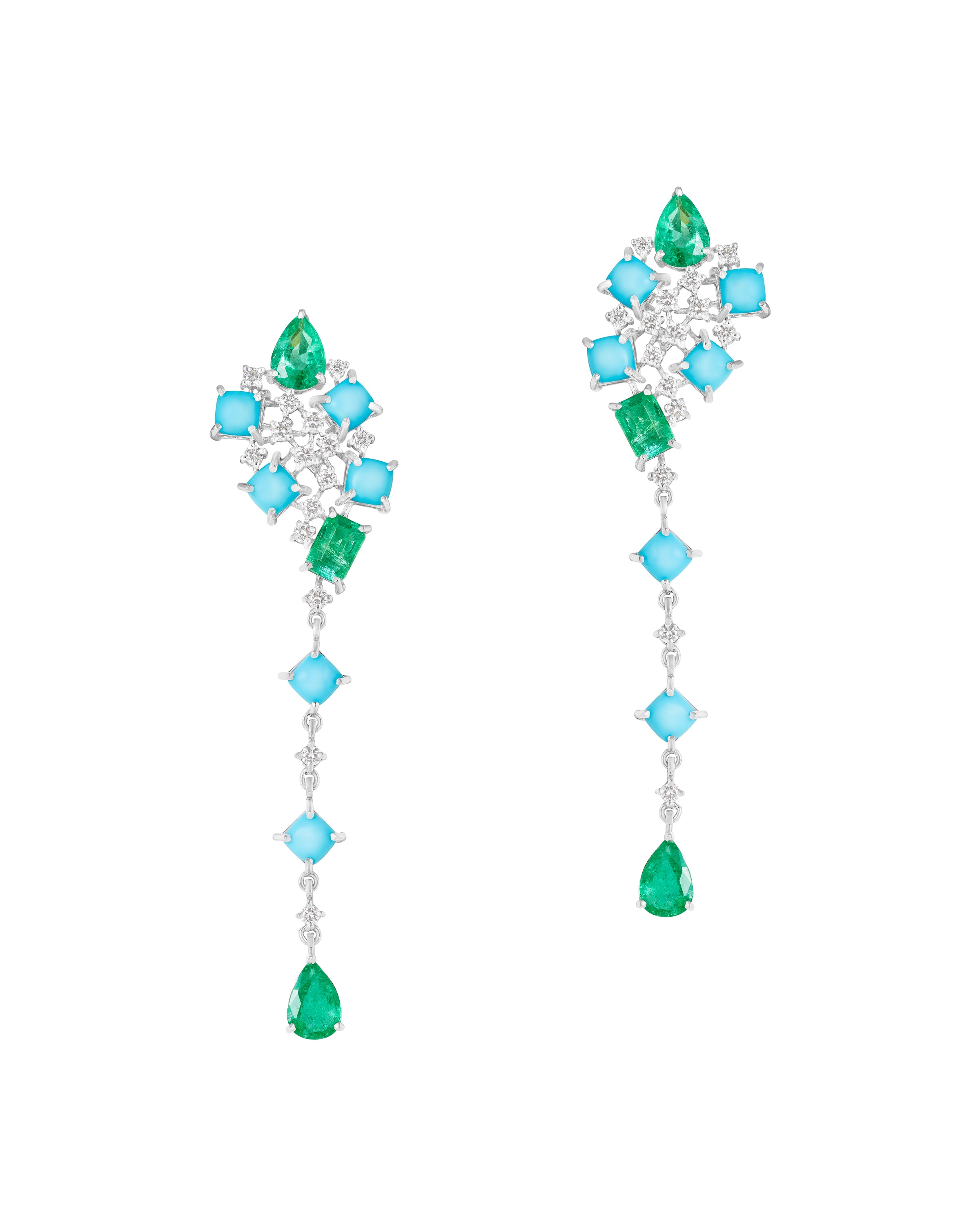Emerald and Turquoise Dangling Earrings