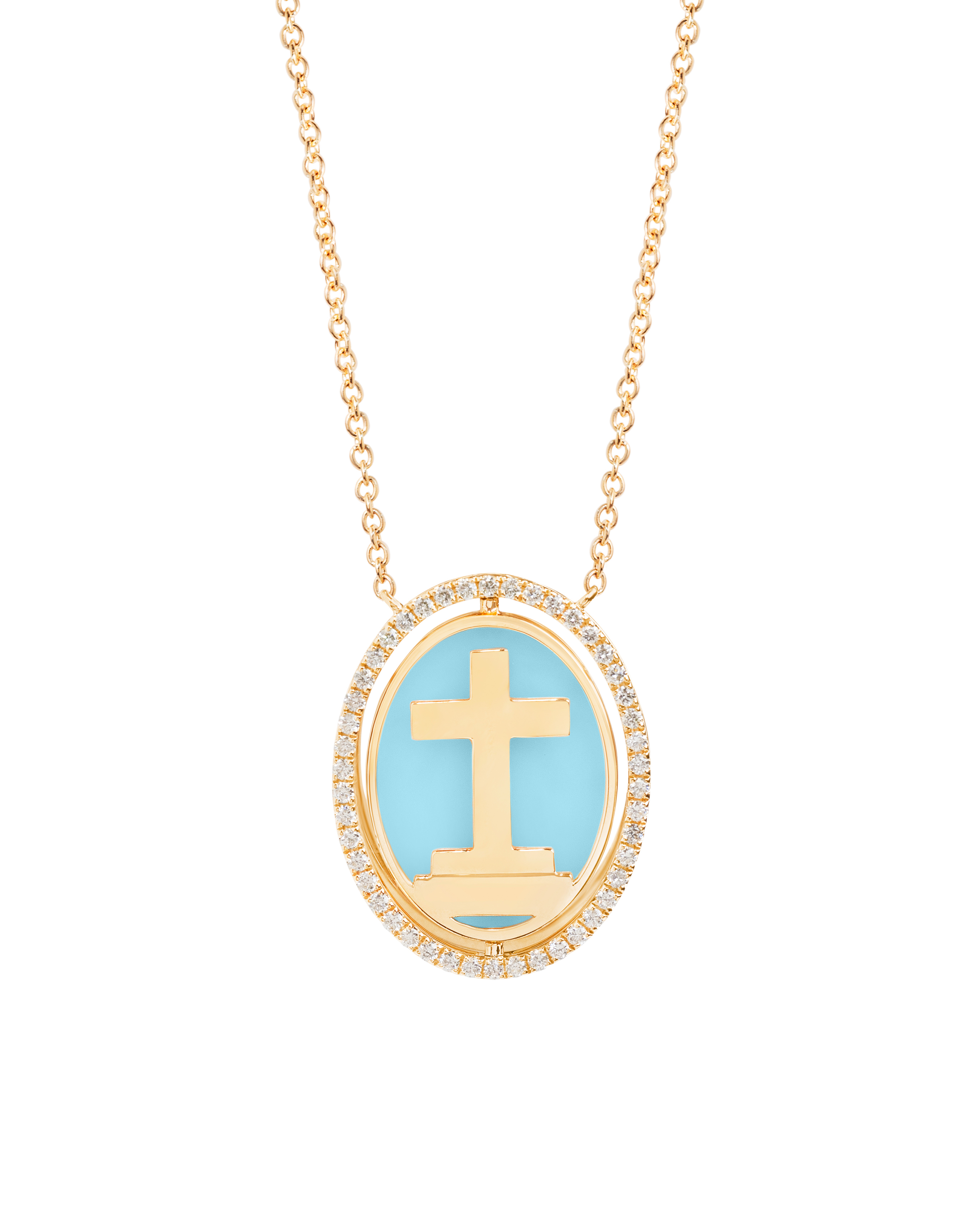 Modern Virgin & Cross Turquoise Pendant Necklace