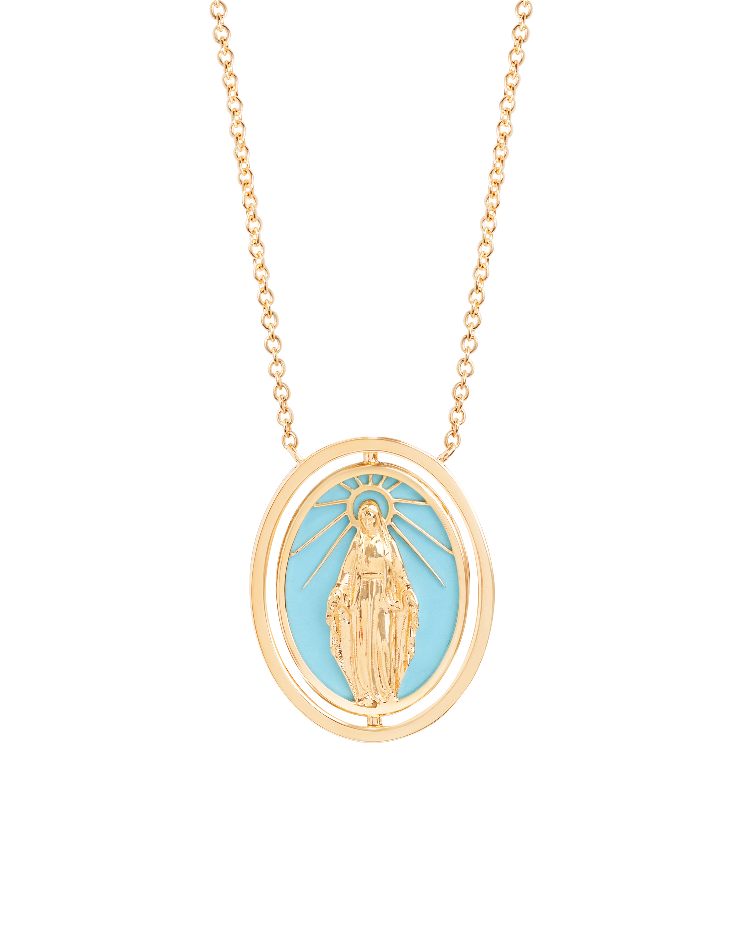 Modern Virgin & Cross Turquoise Pendant Necklace