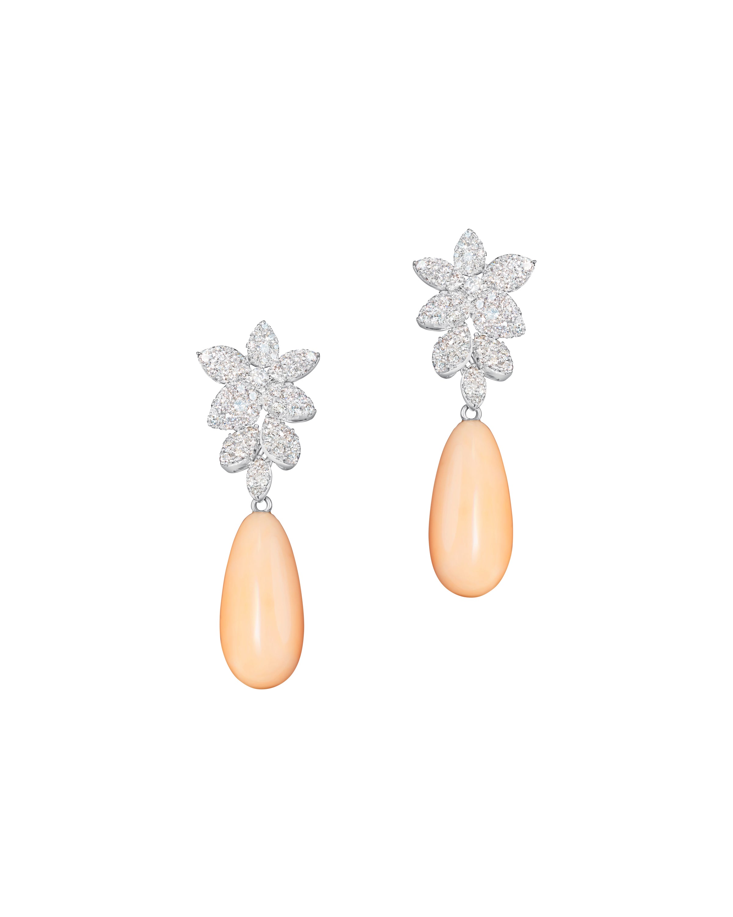 Diamond and Coral Drop Earrings