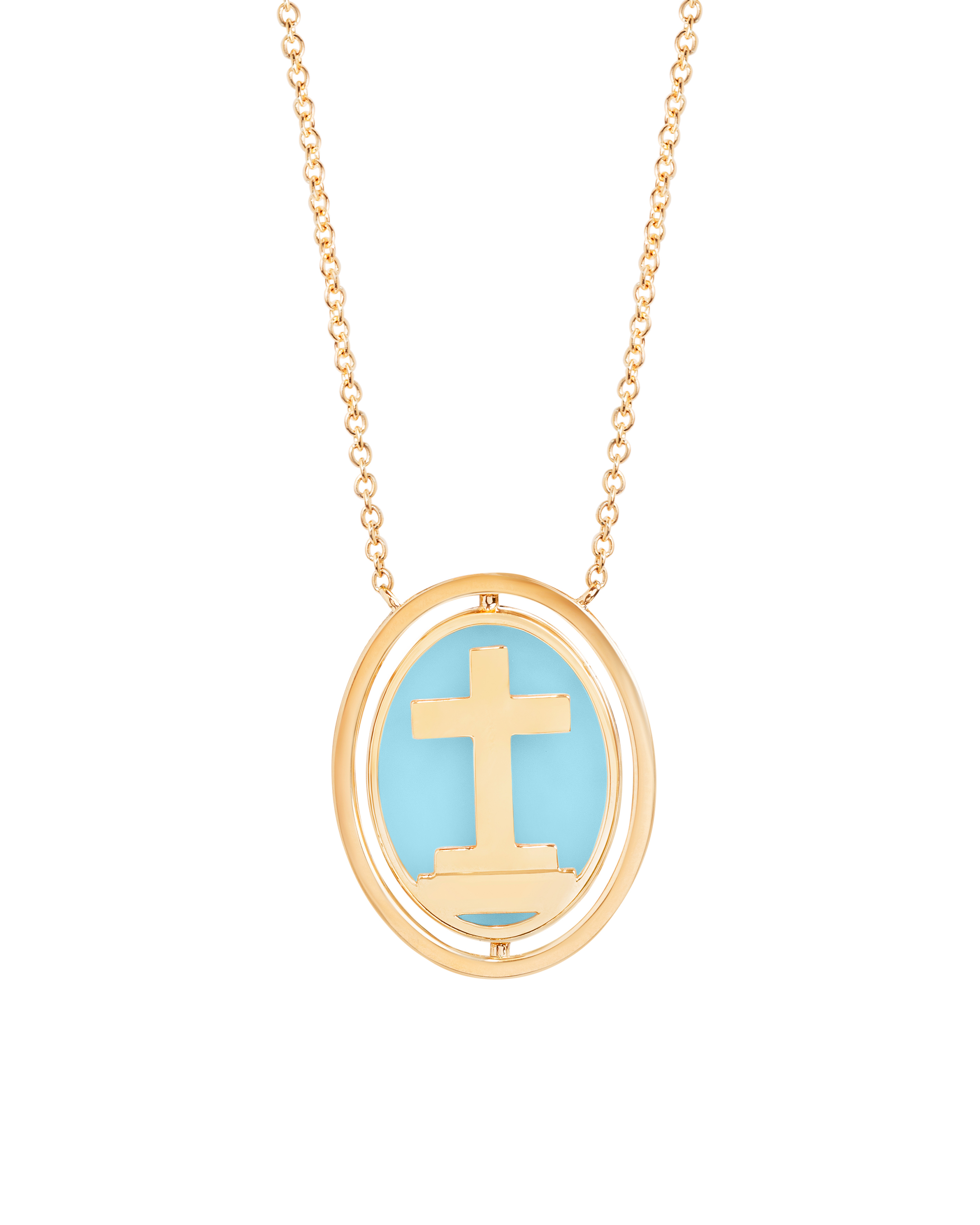Modern Virgin & Cross Turquoise Pendant Necklace