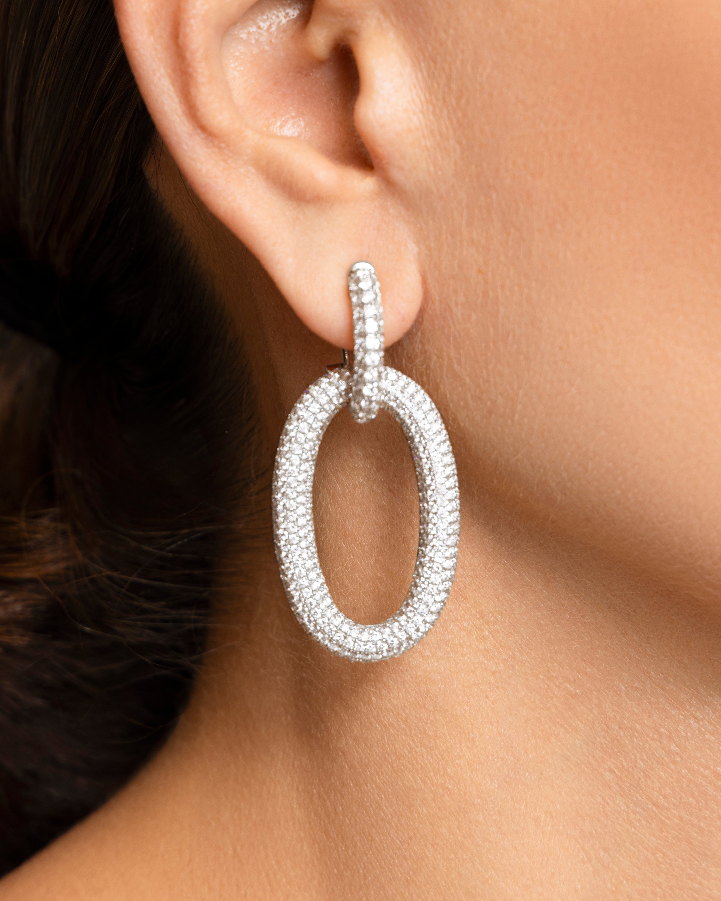 Double Drop Diamond Earrings in White Gold