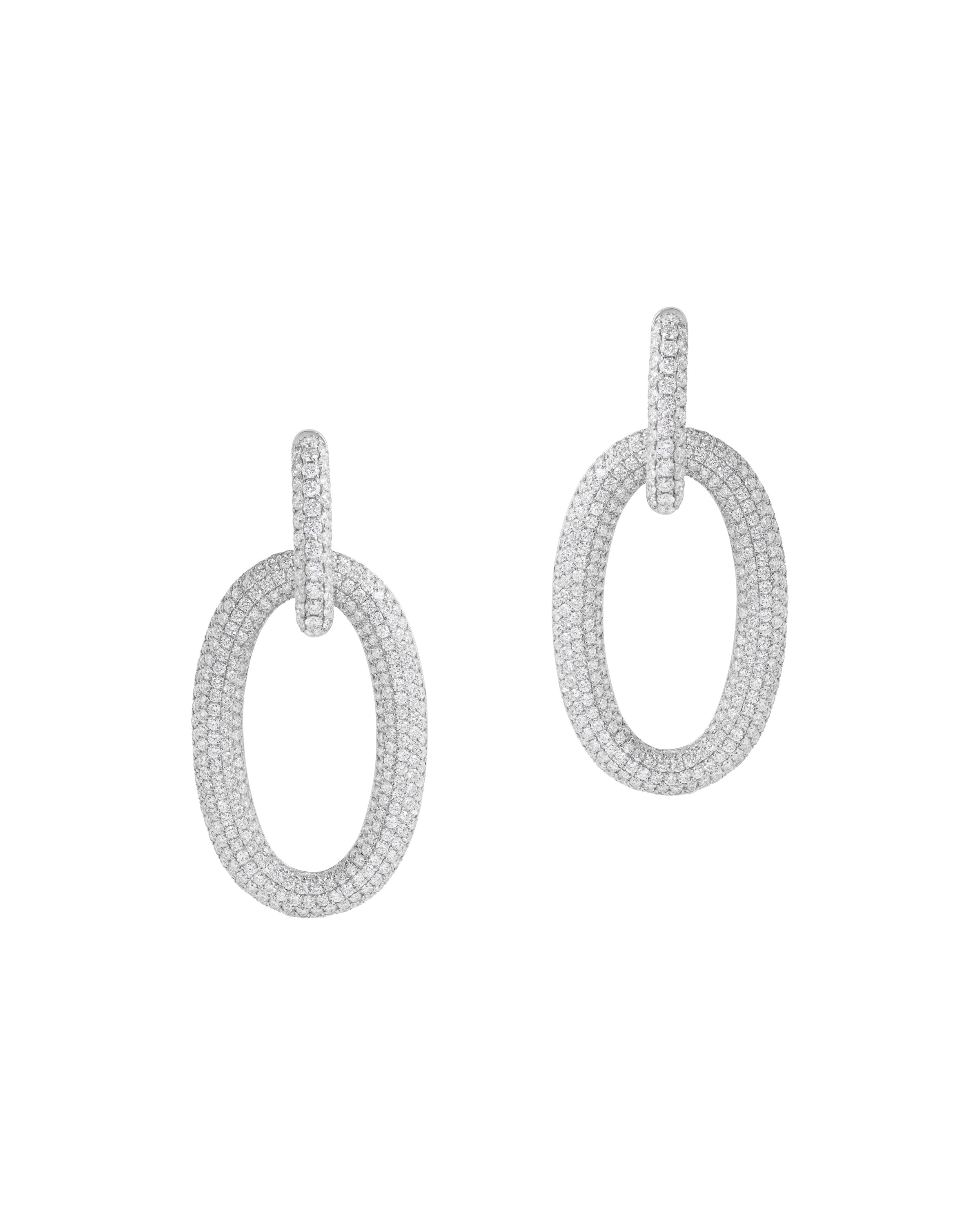Double Drop Diamond Earrings in White Gold