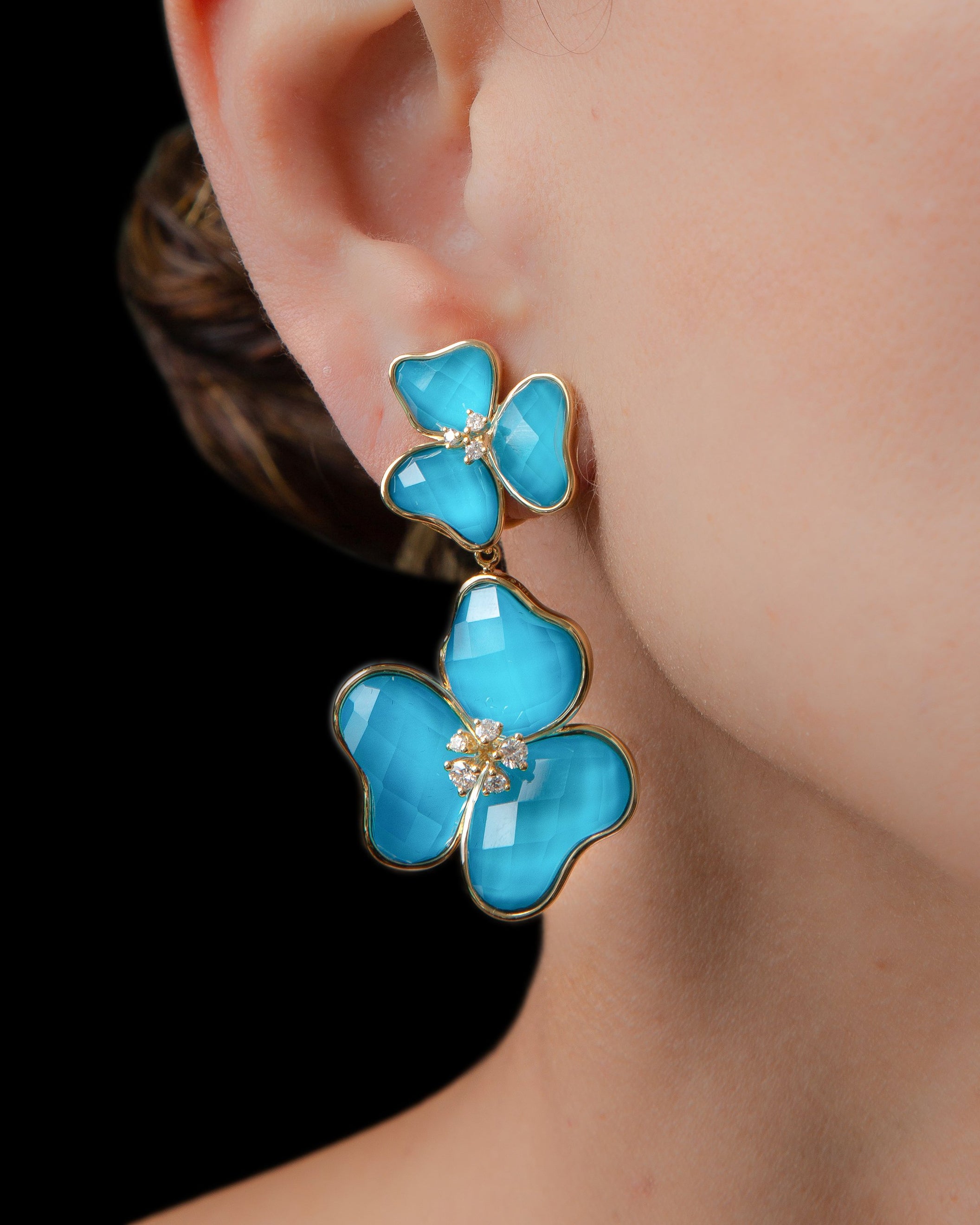 Il Petalo Multi Fiori Drop Earrings in Turquoise