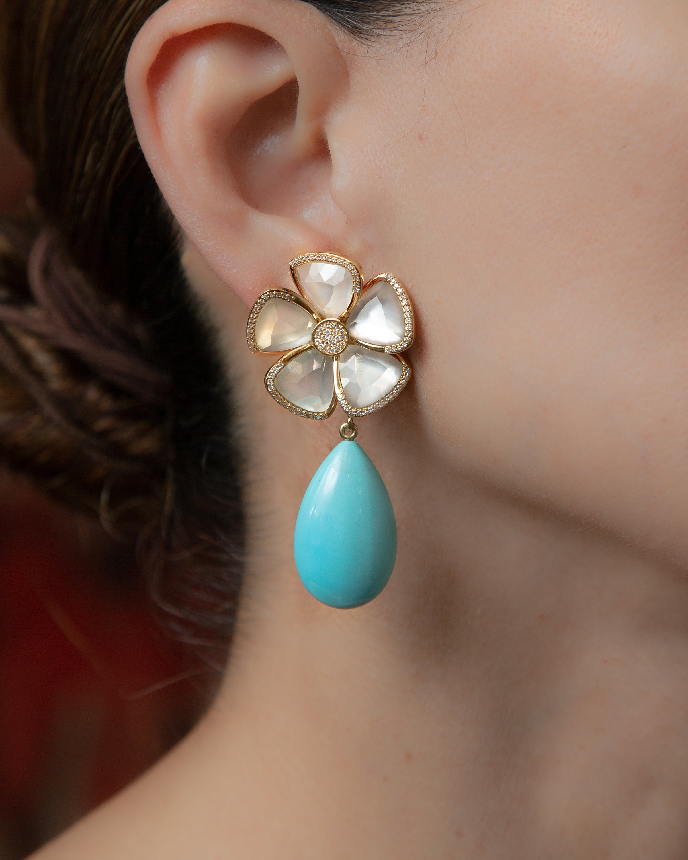 Floral Earrings with Turquoise Drops