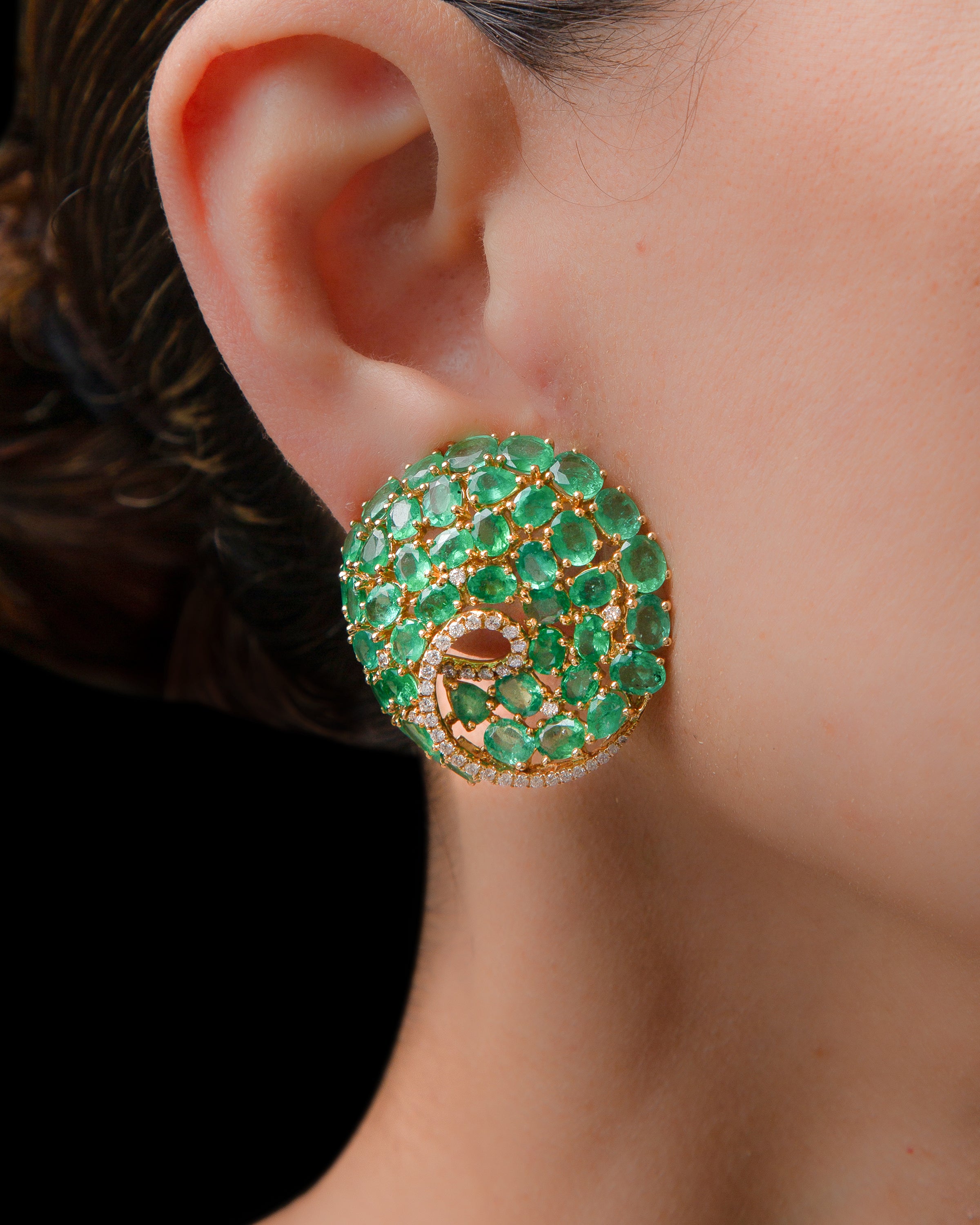 Swirling Emerald and Diamond Earrings