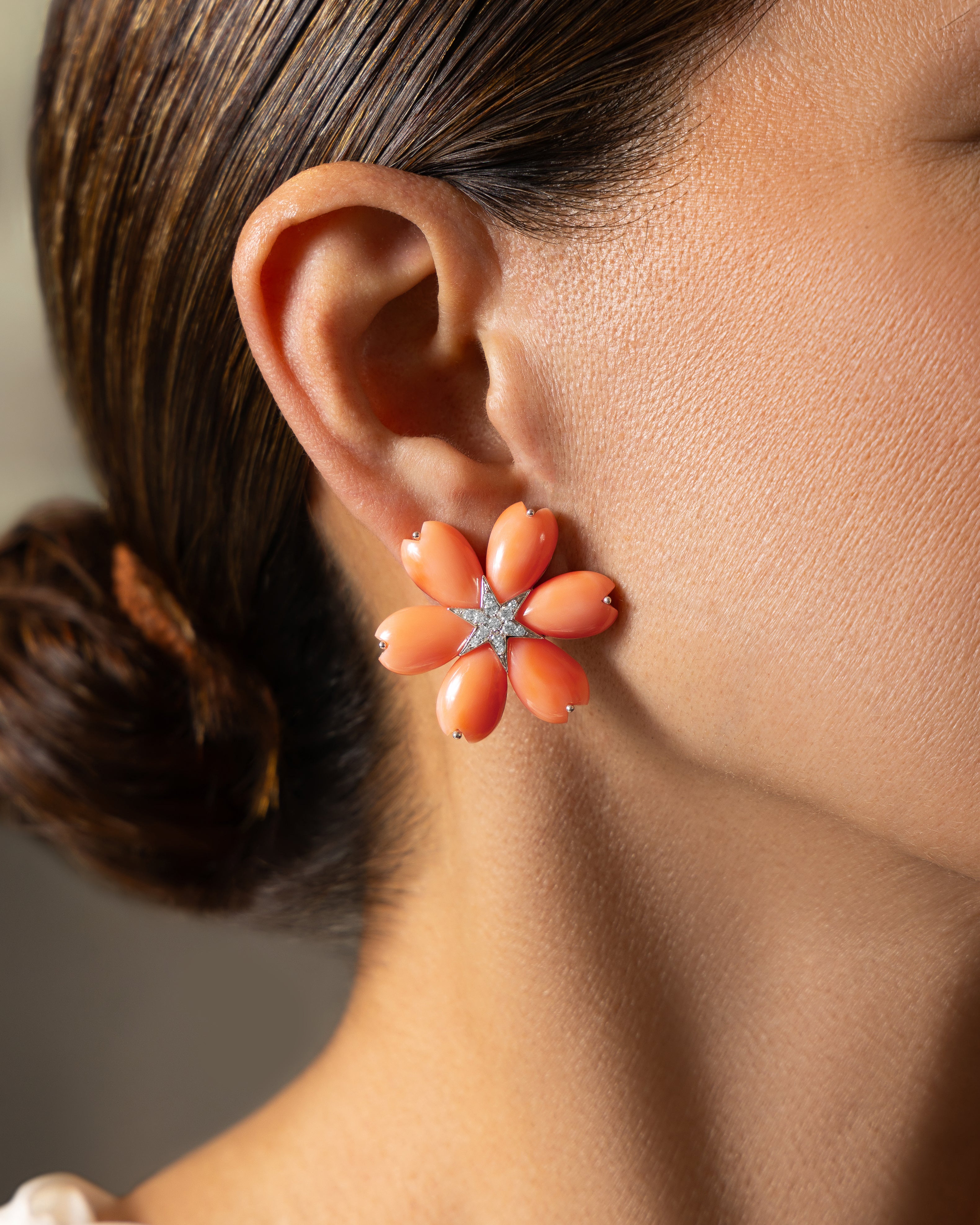 Coral Floral Star Earrings