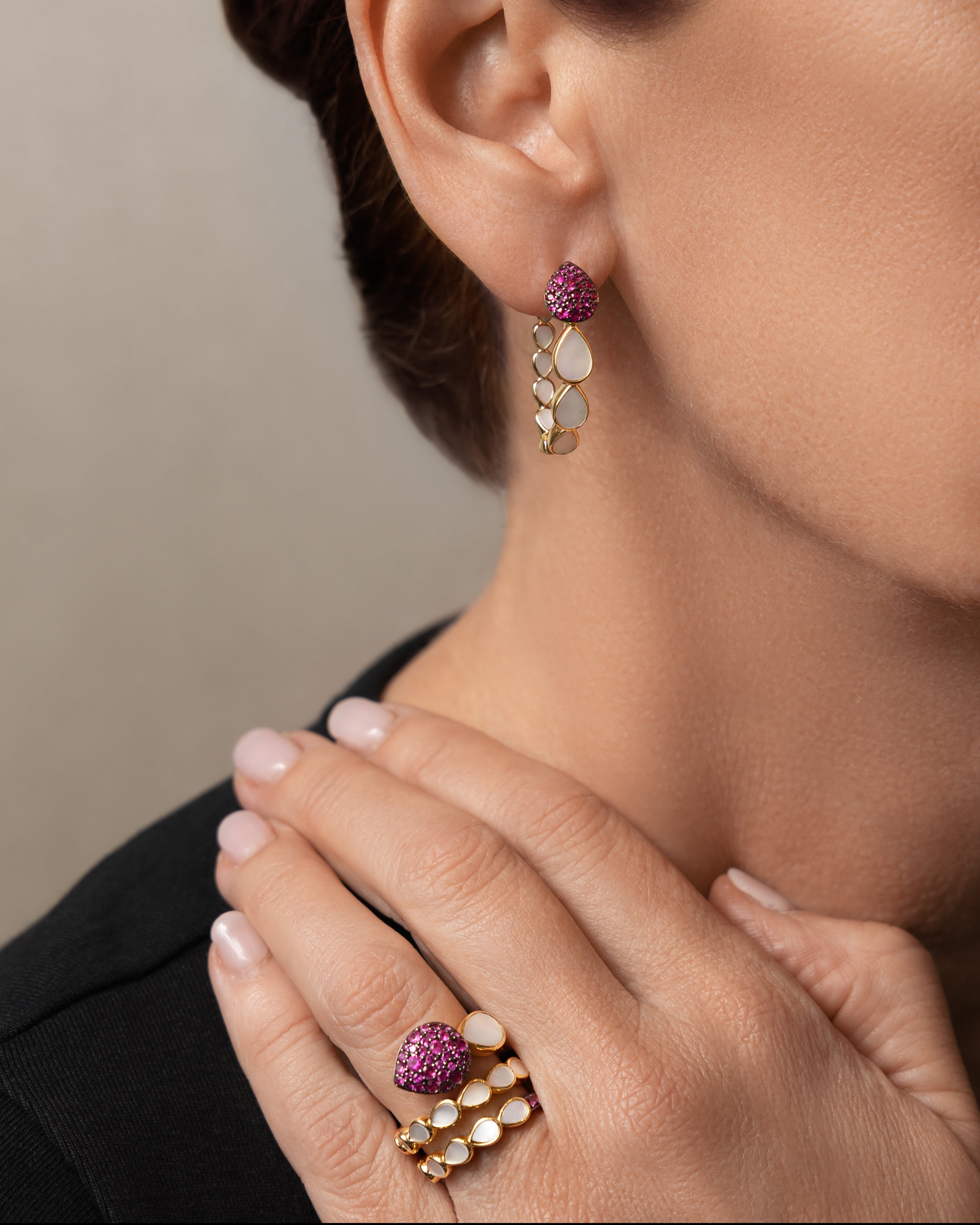 Las Boas Ruby and Mother of Pearl Hoops