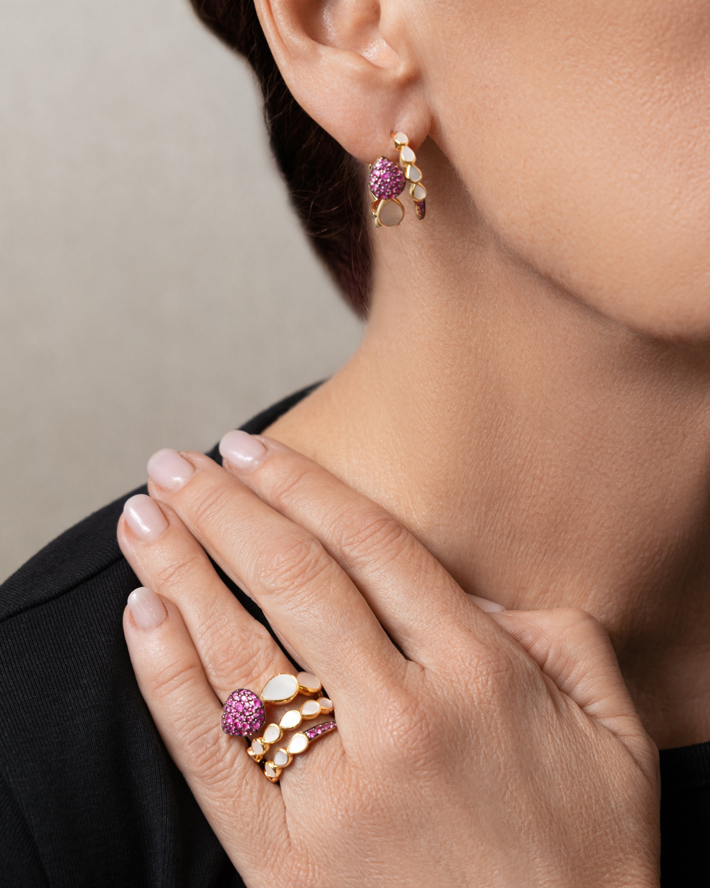 Las Boas Ruby and Mother of Pearl Earrings