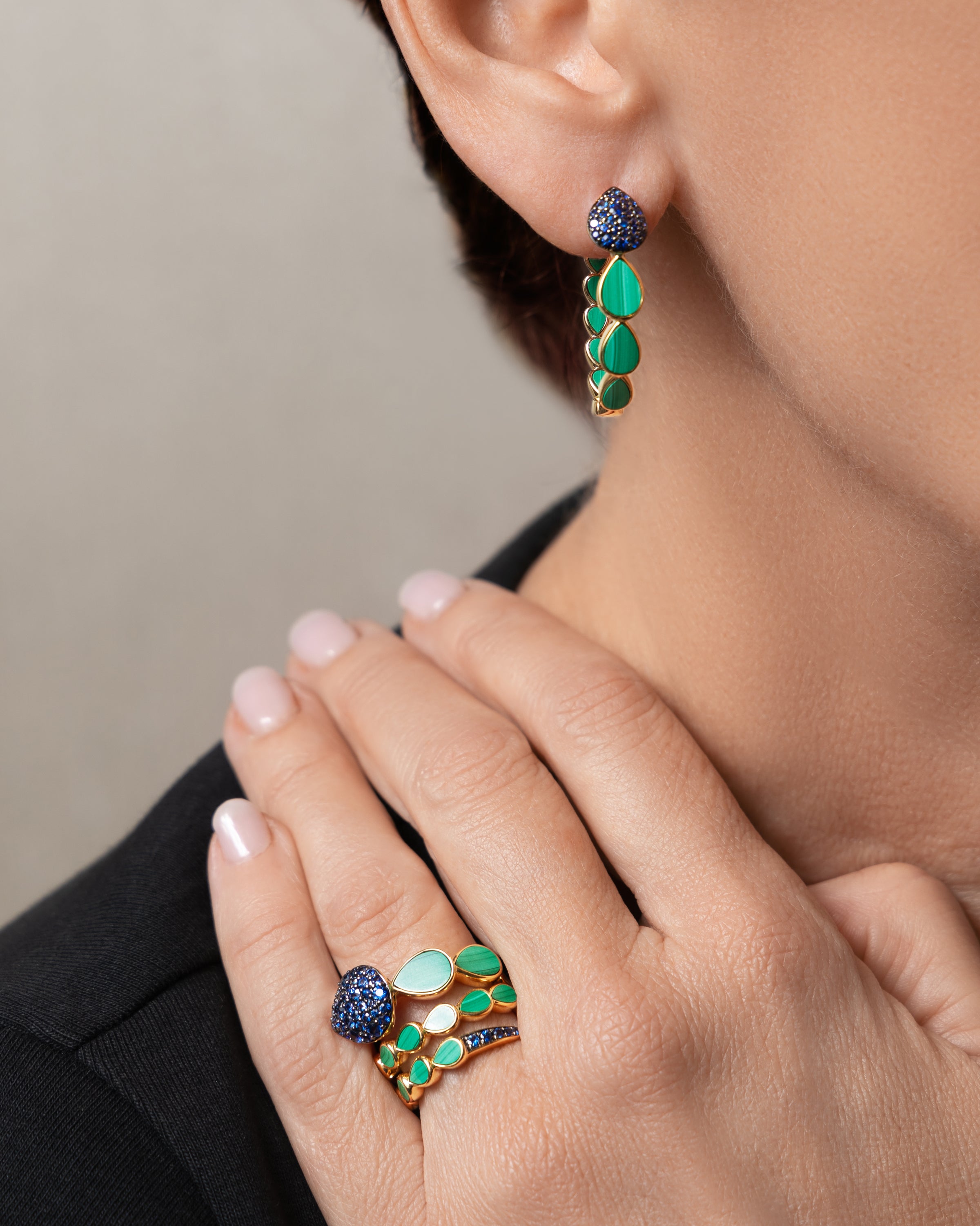 Las Boas Malachite and Blue Sapphire Hoops