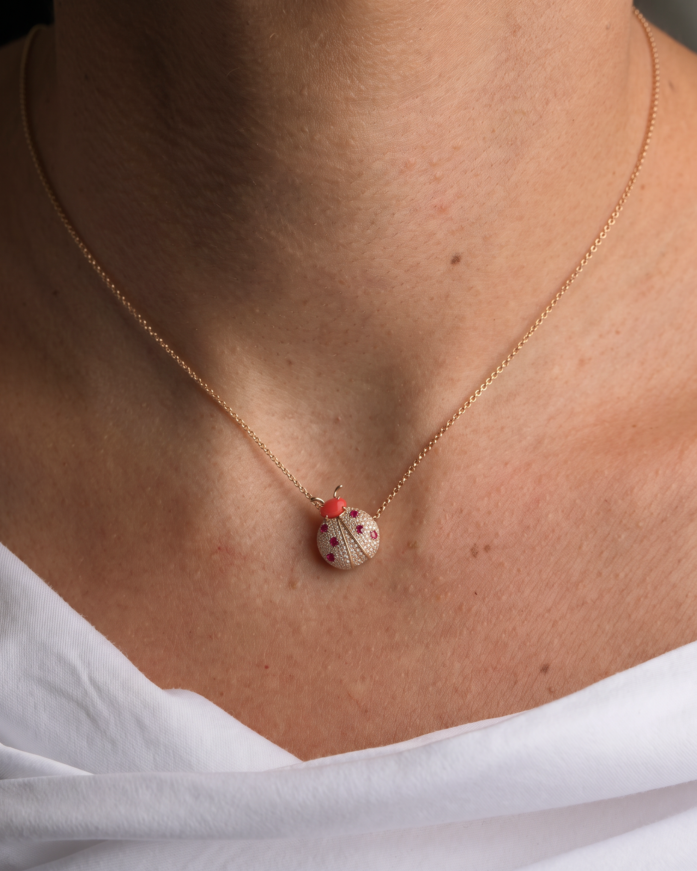 Pannalino Mini Ladybug Necklace in Coral