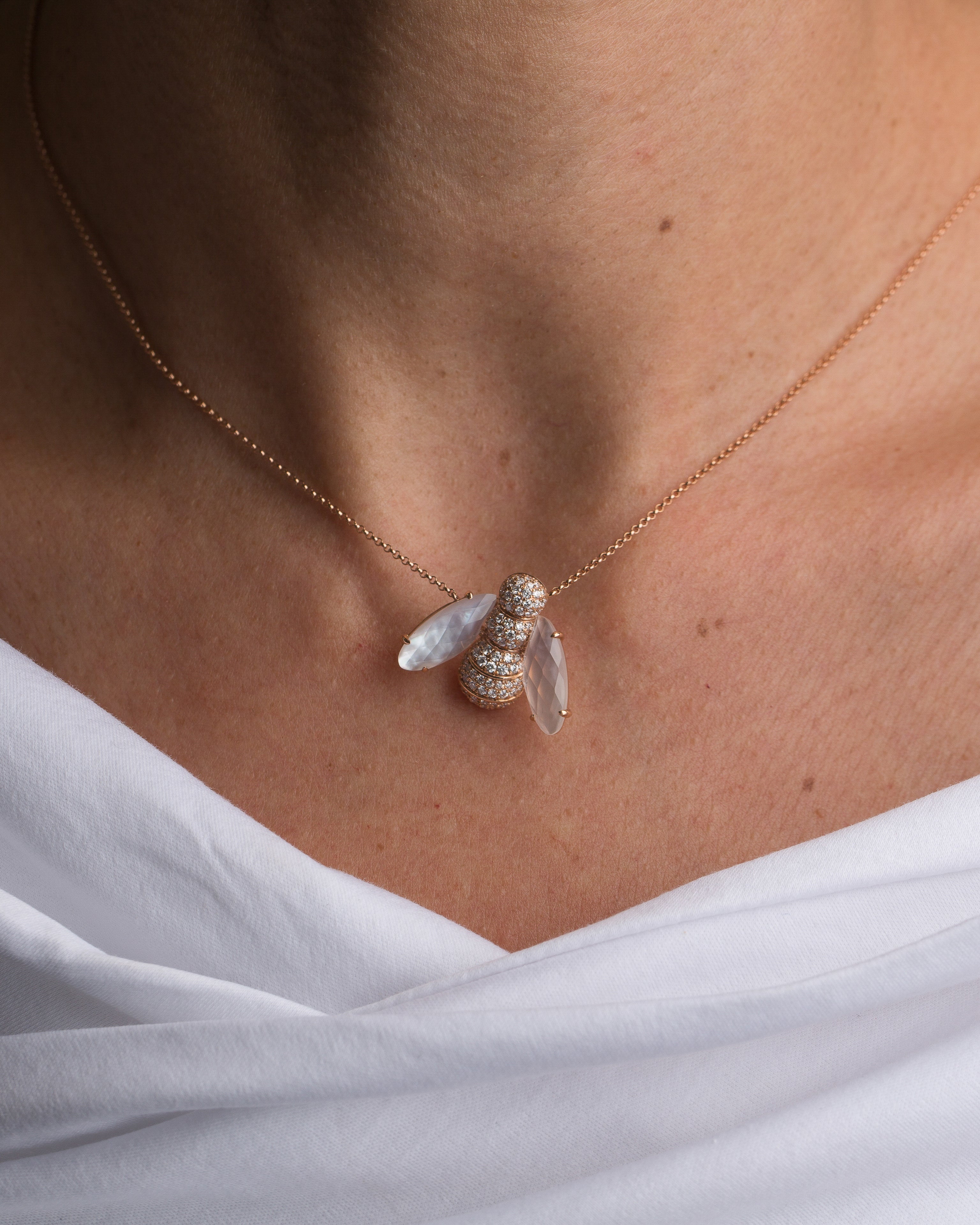 Pannalino Bee Necklace in Mother of Pearl and White Topaz