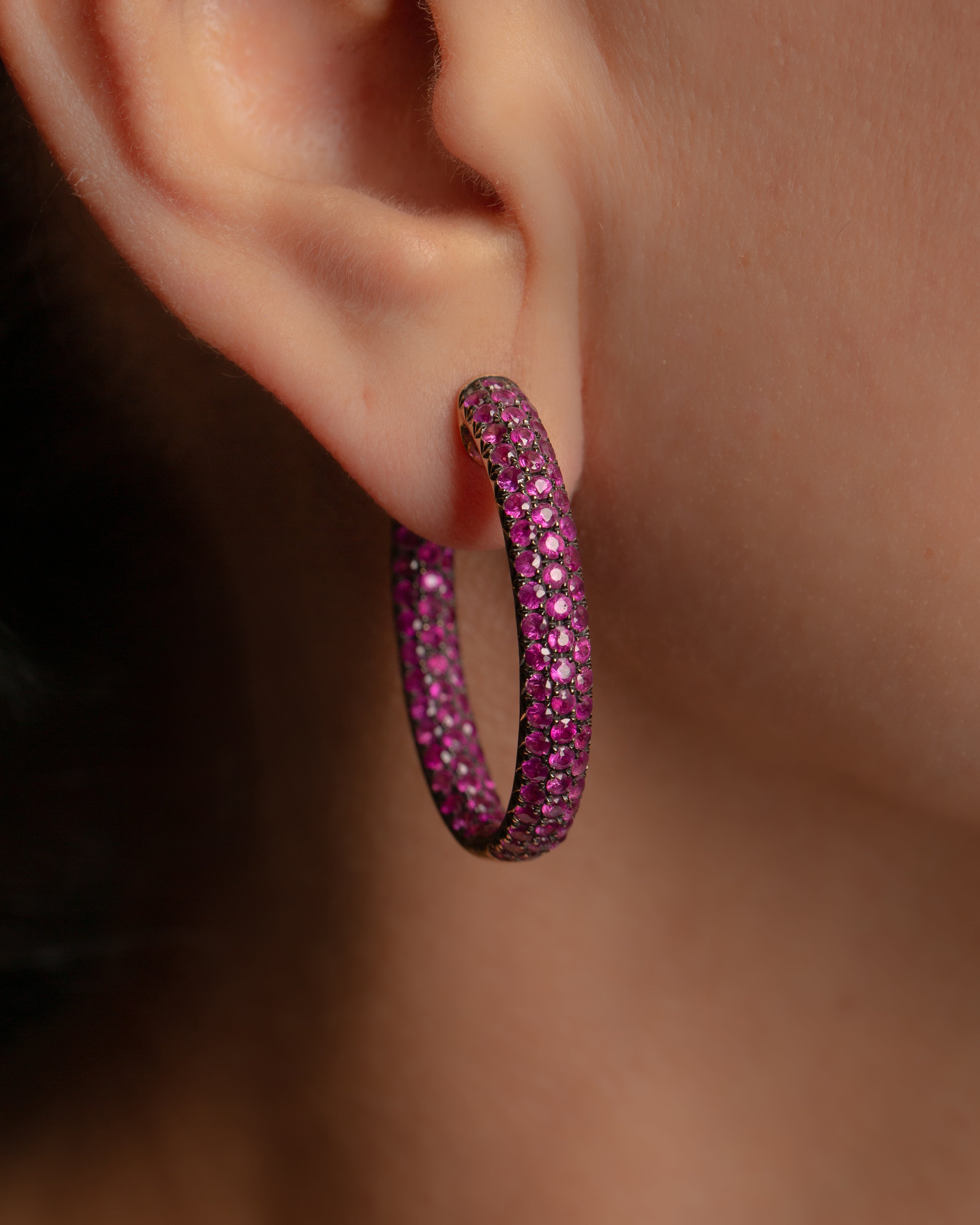 Pave Hoops in Rubies