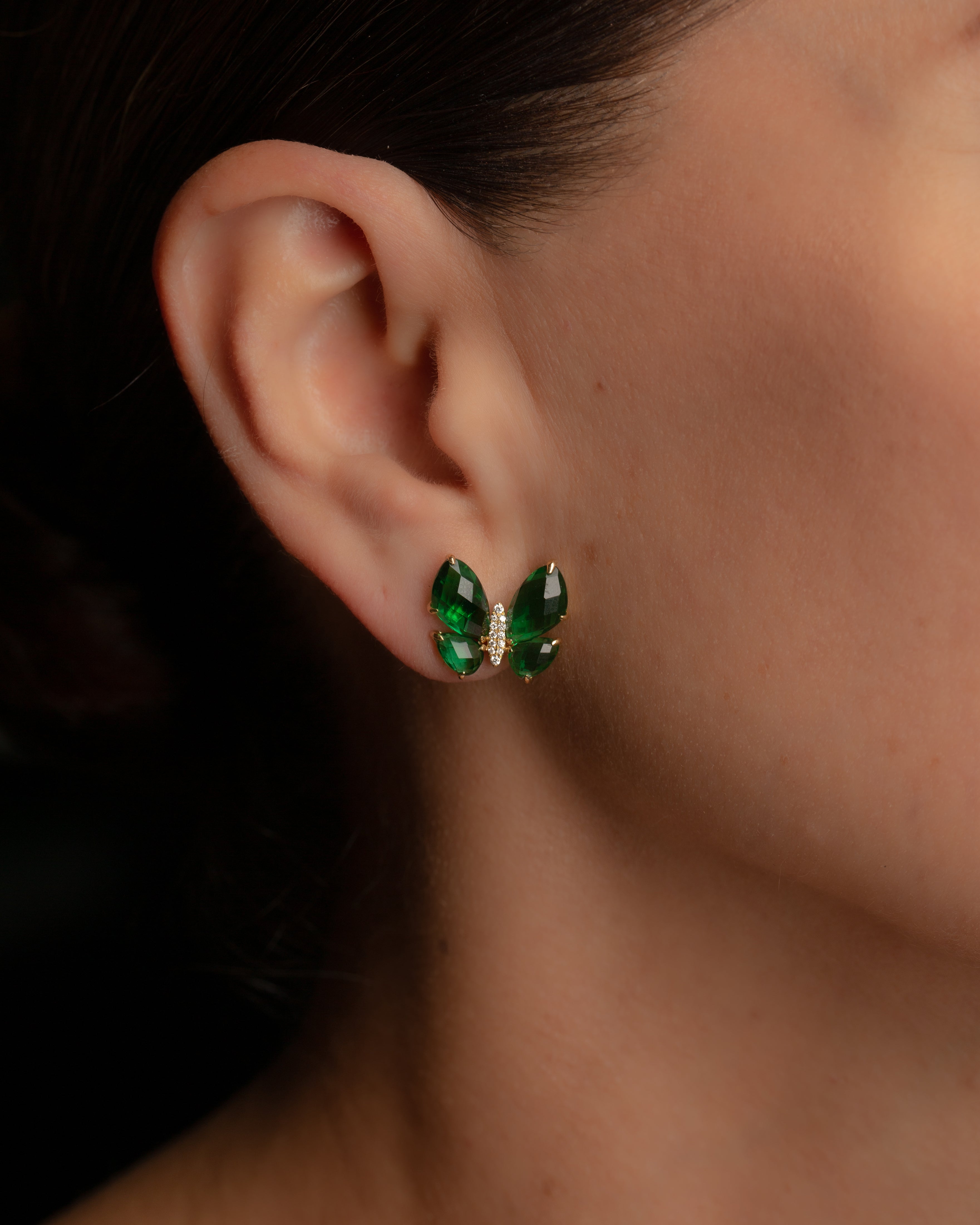 Fauna Small Butterfly Studs in Green Topaz