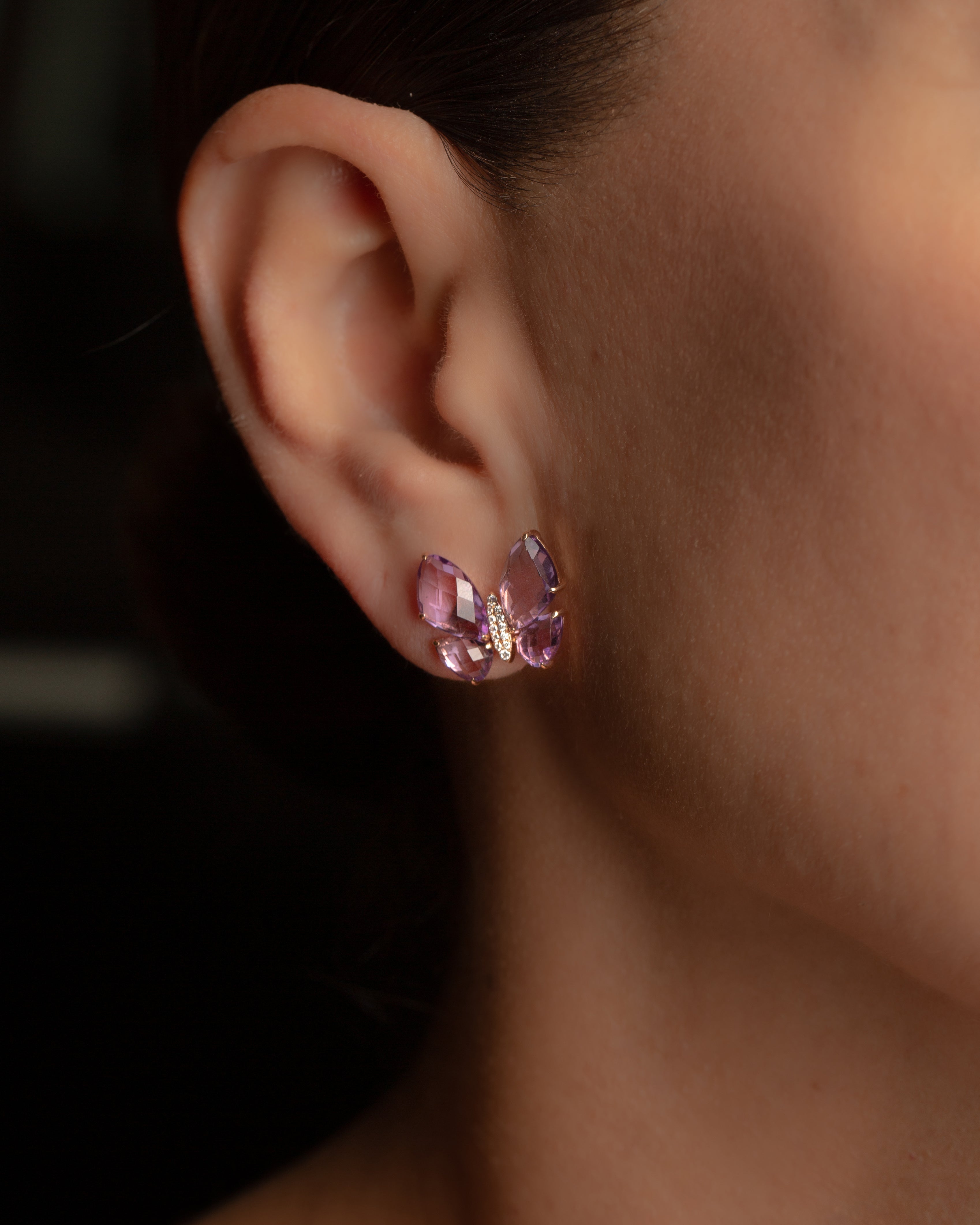 Fauna Small Butterfly Studs in Amethyst