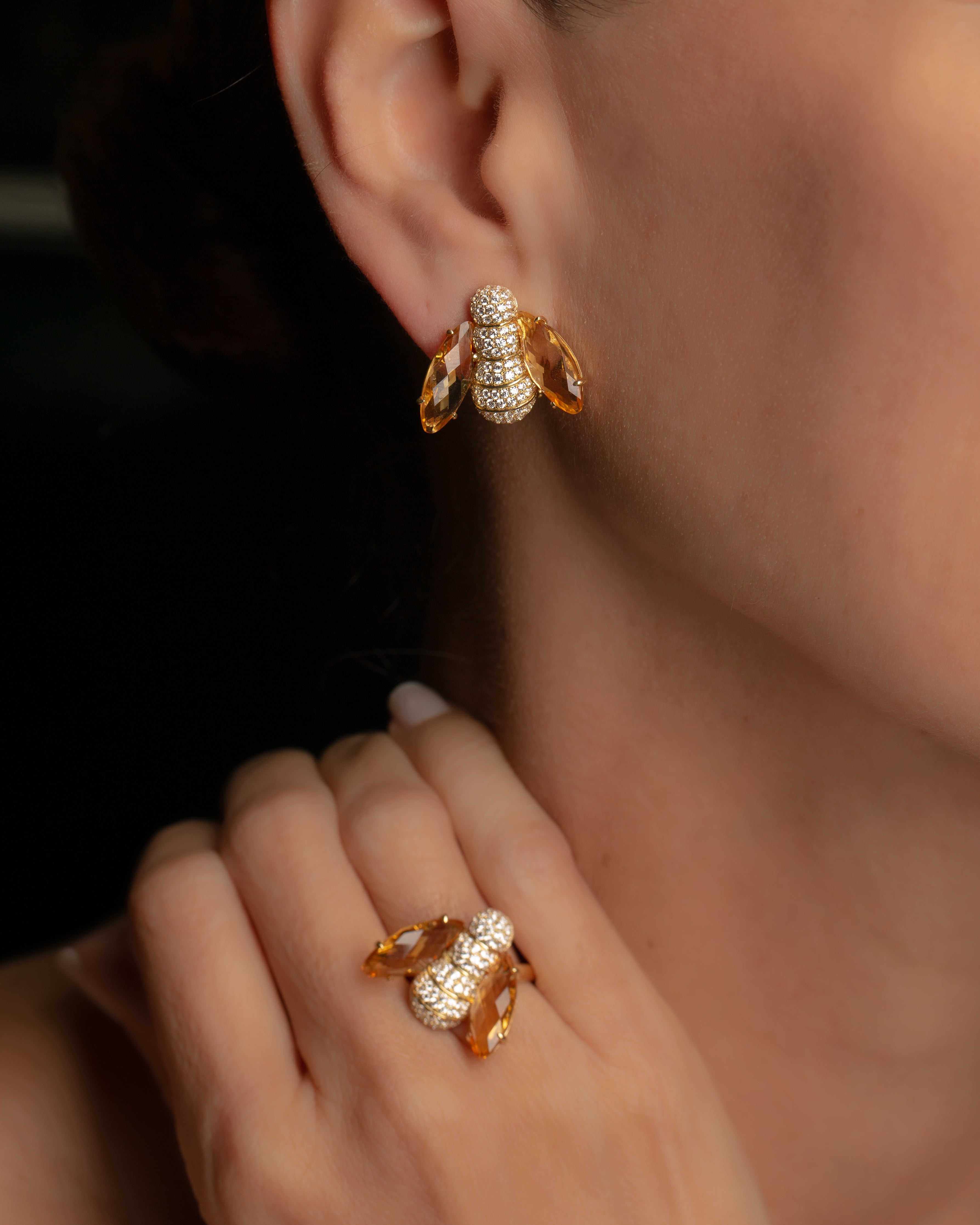 Pannalino Bee Necklace in Citrine and White Topaz