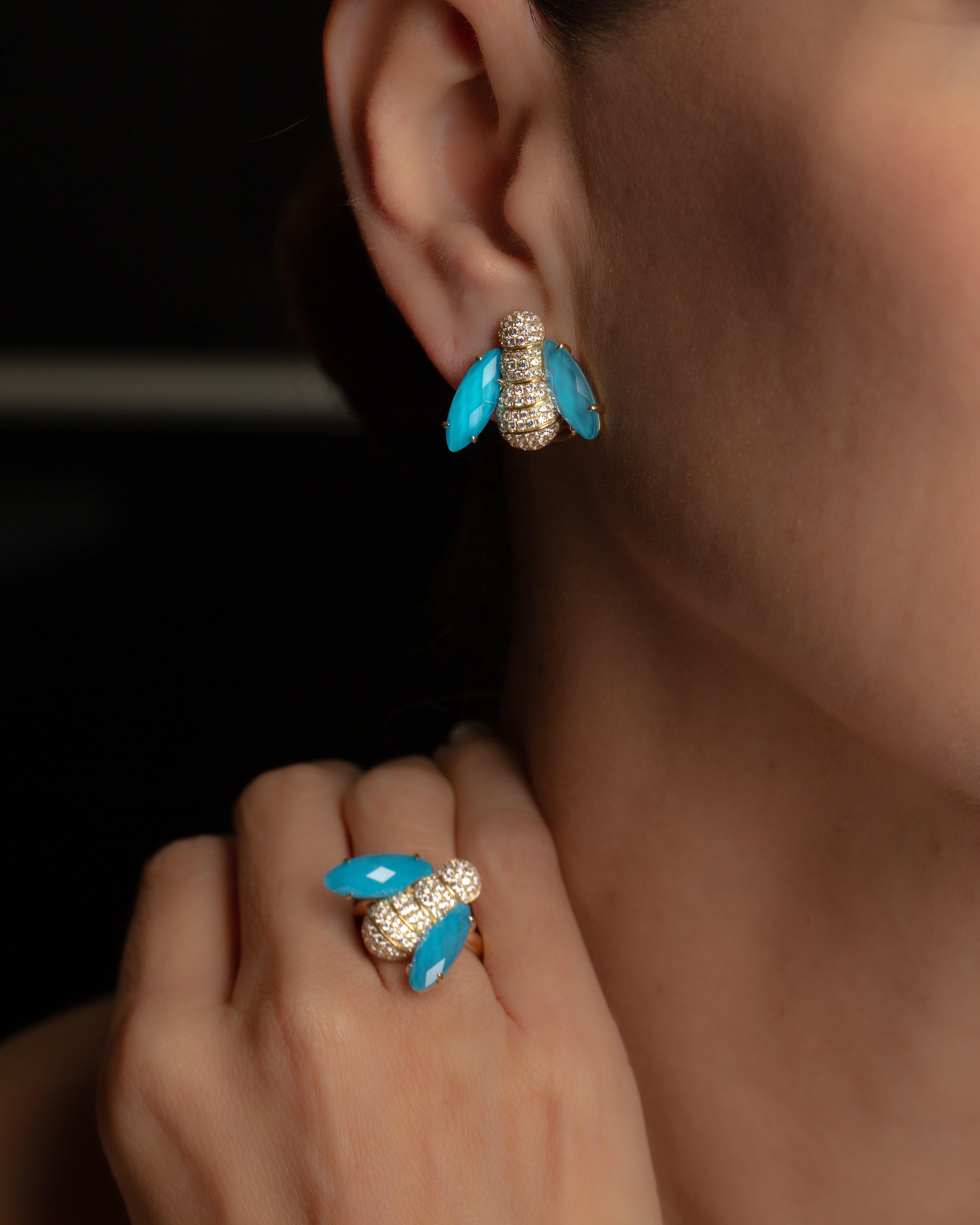 Pannalino Bee Earrings in Turquoise and White Topaz