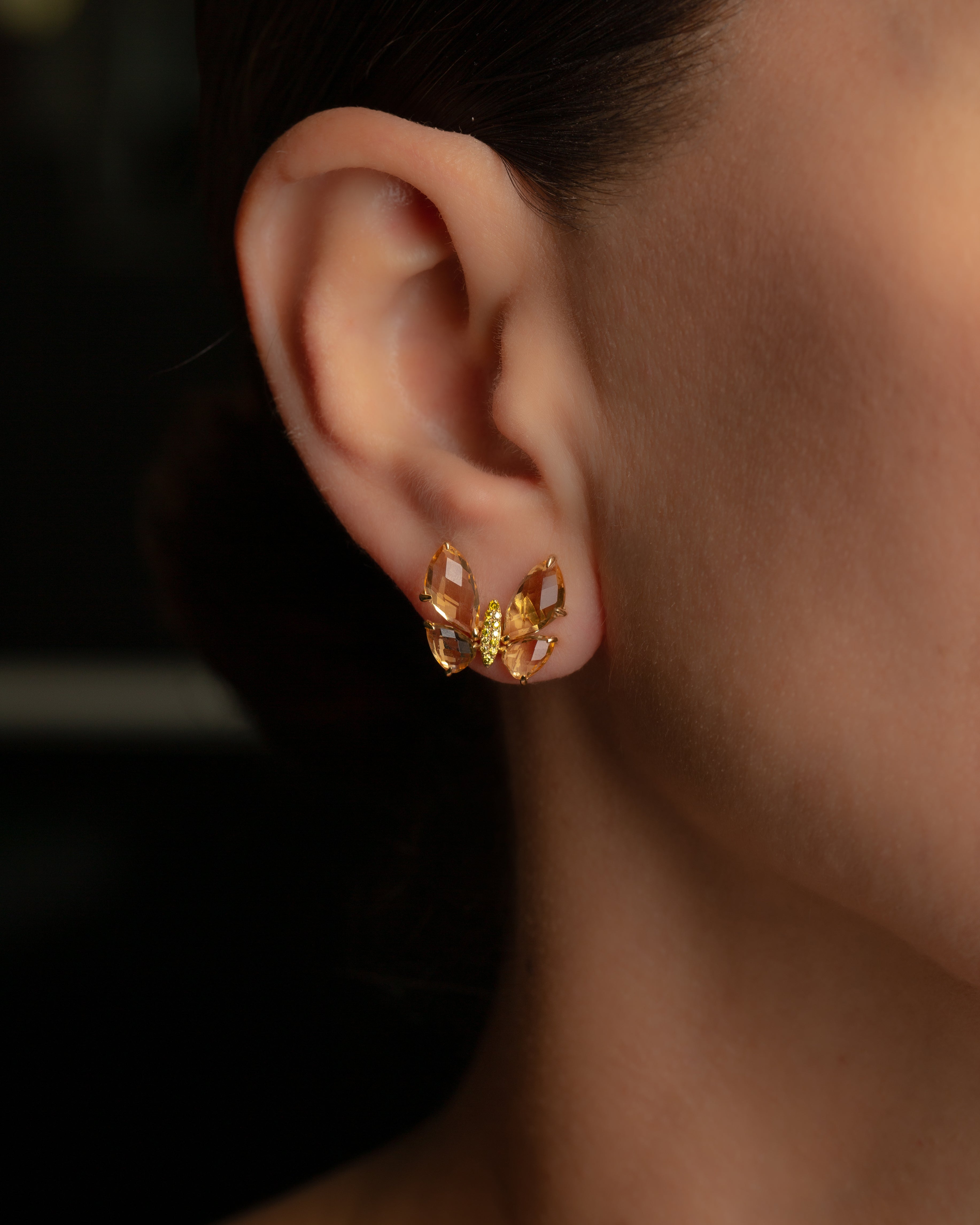 Fauna Small Butterfly Studs in Citrine