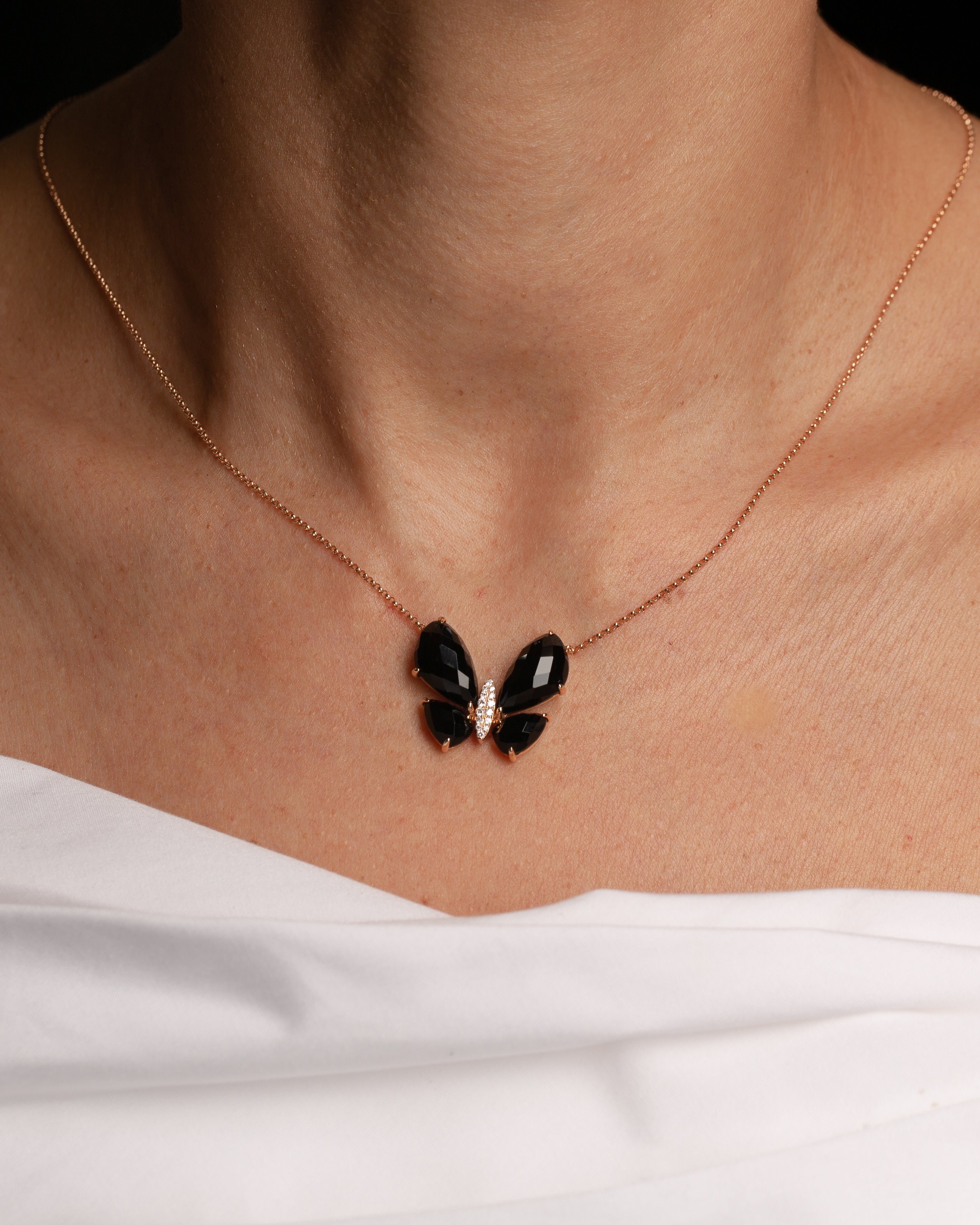 Fauna Large Butterfly Necklace in Black Onyx