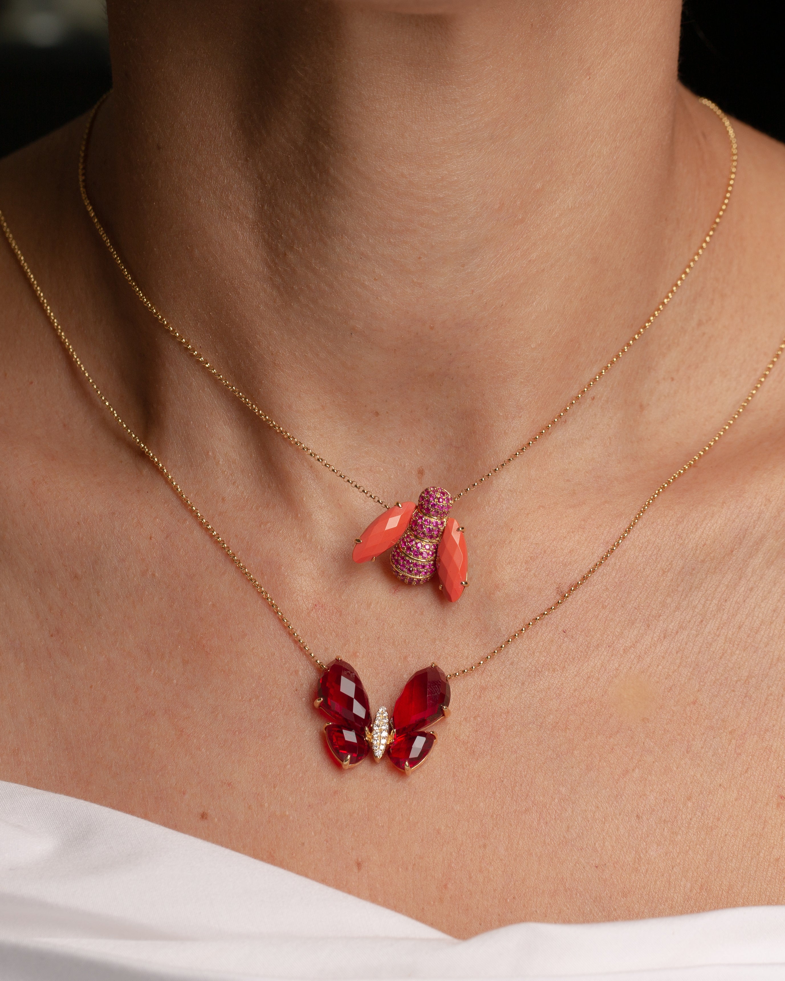 Pannalino Bee Necklace in Coral and Ruby