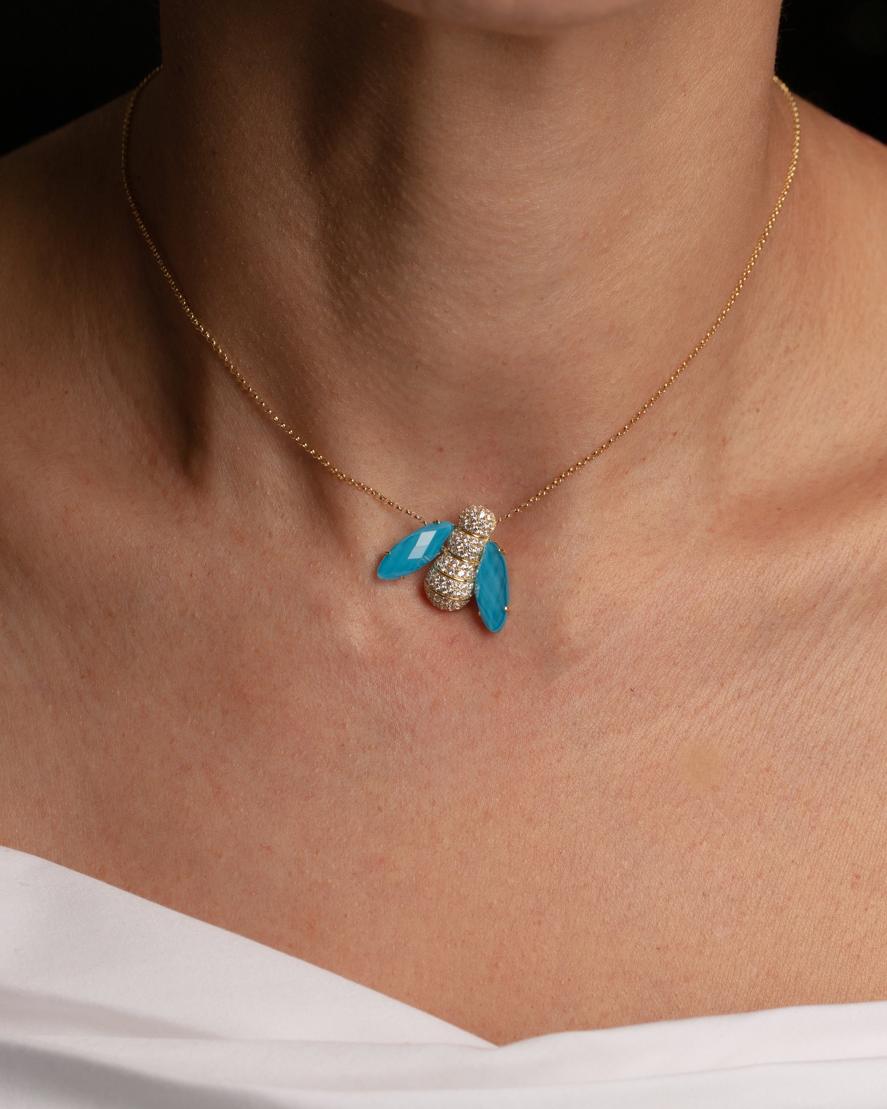 Pannalino Bee Necklace in Turquoise and White Topaz