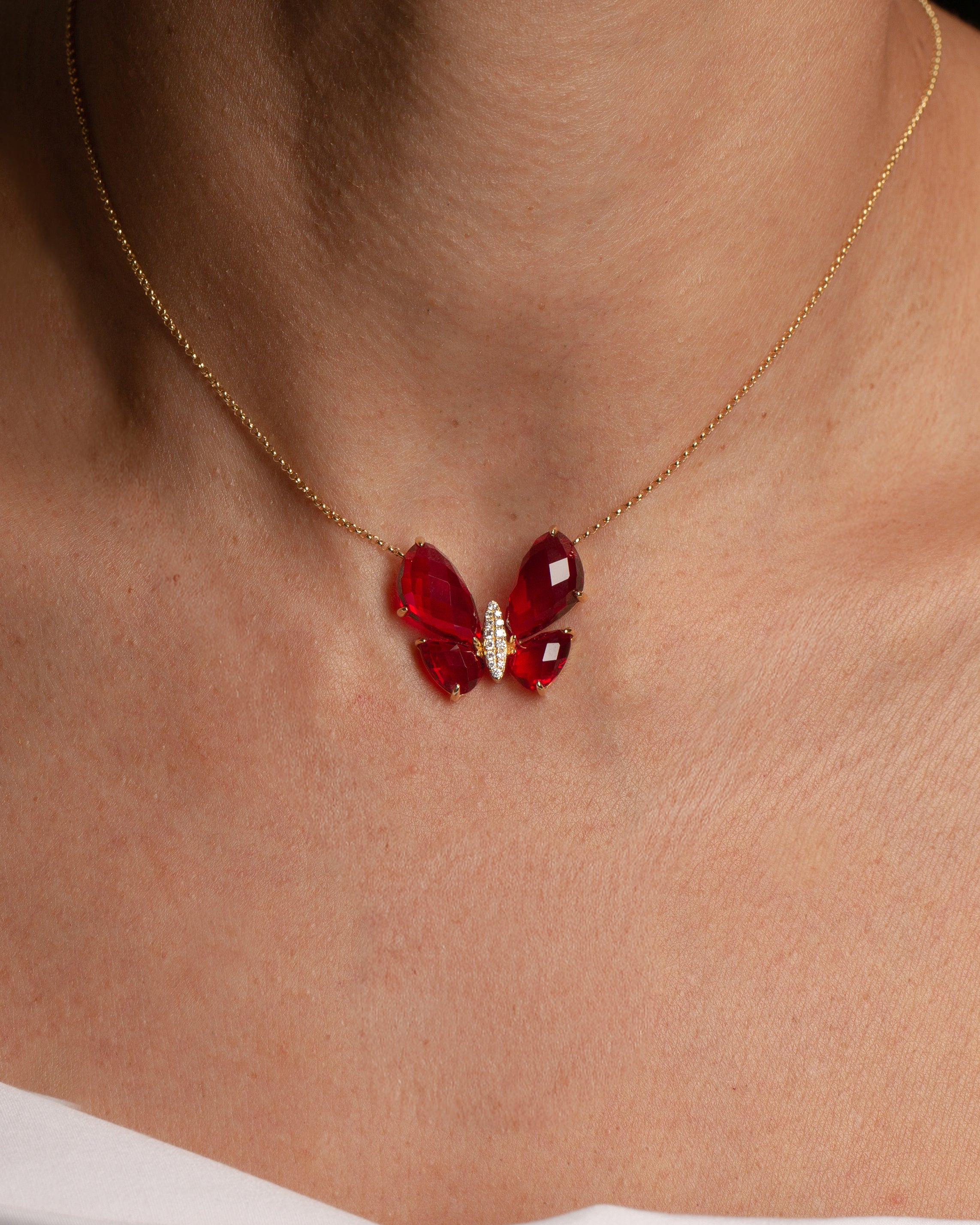 Fauna Large Butterfly Necklace in Red Topaz